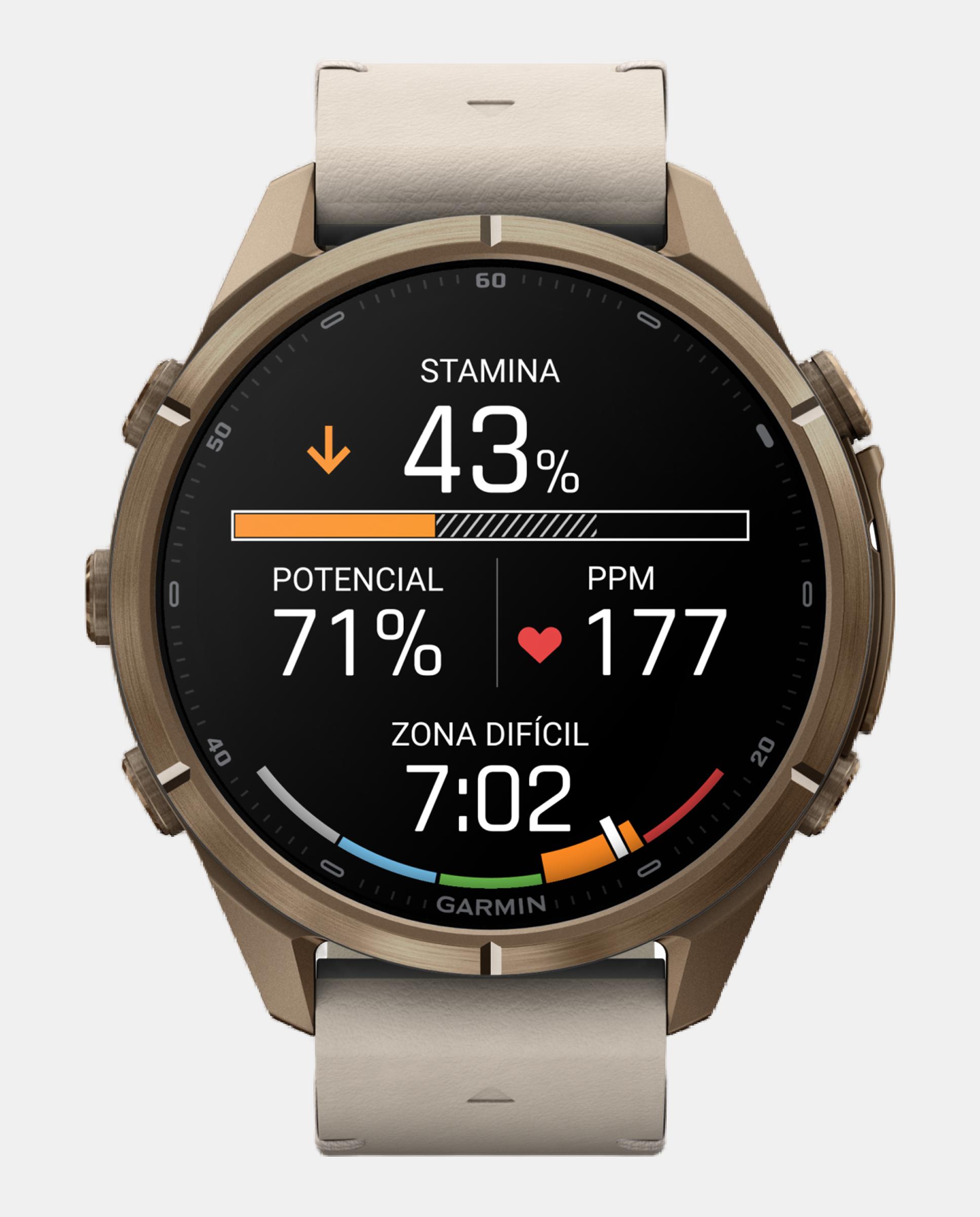 Imagen 7 de Reloj Smartwach Fénix 9 Pro – Inreach, 43 Mm Garmin Caja De Titanio Dorada Con Correa De Cuero Beige + Correa De Silicona Gris - Beige Beige