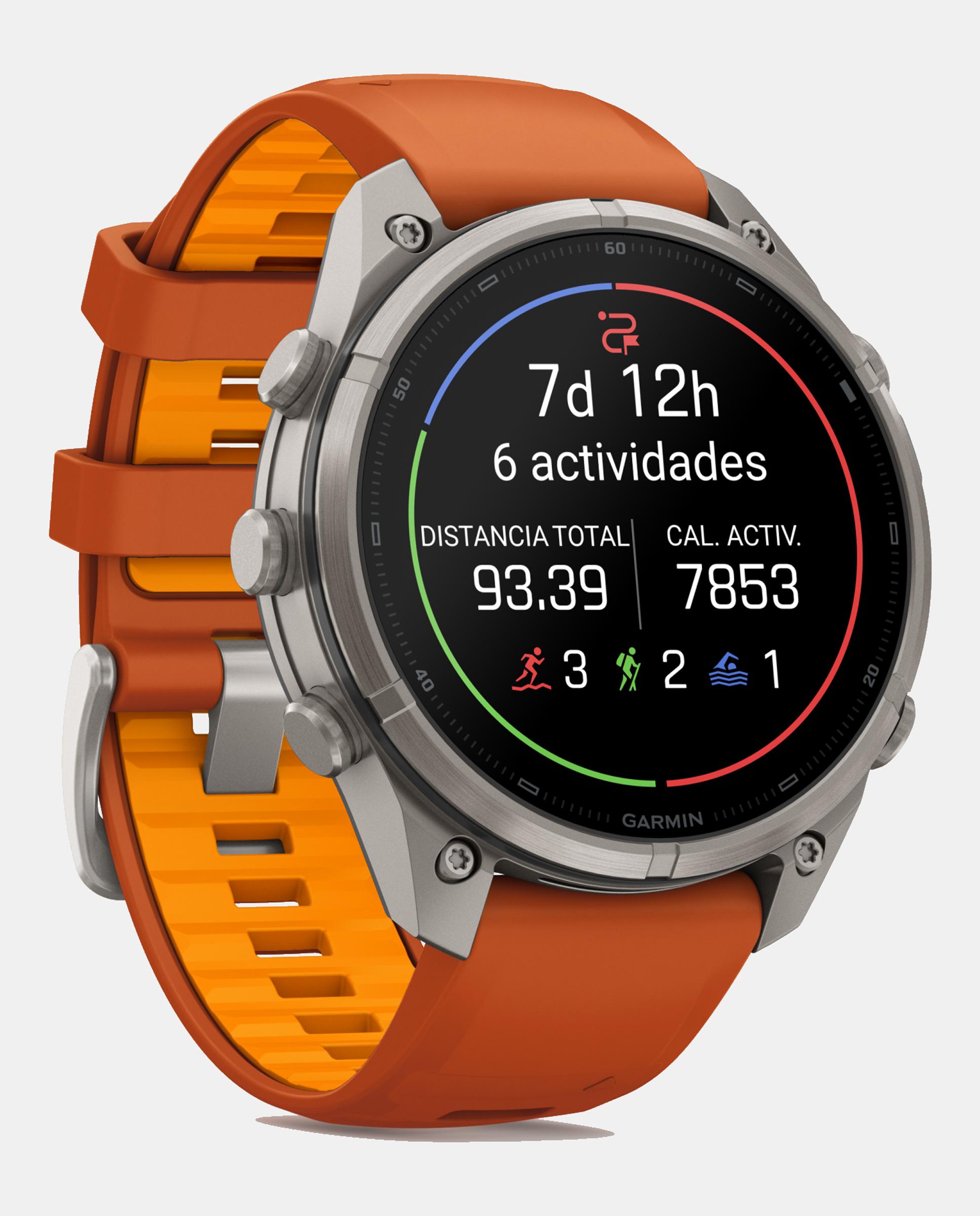 Relógio Smartwach Fénix 9 Pro - Inreach, 47 Mm Caixa de Titânio com Bracelete de Silicone Laranja Laranja / Cinzento-3