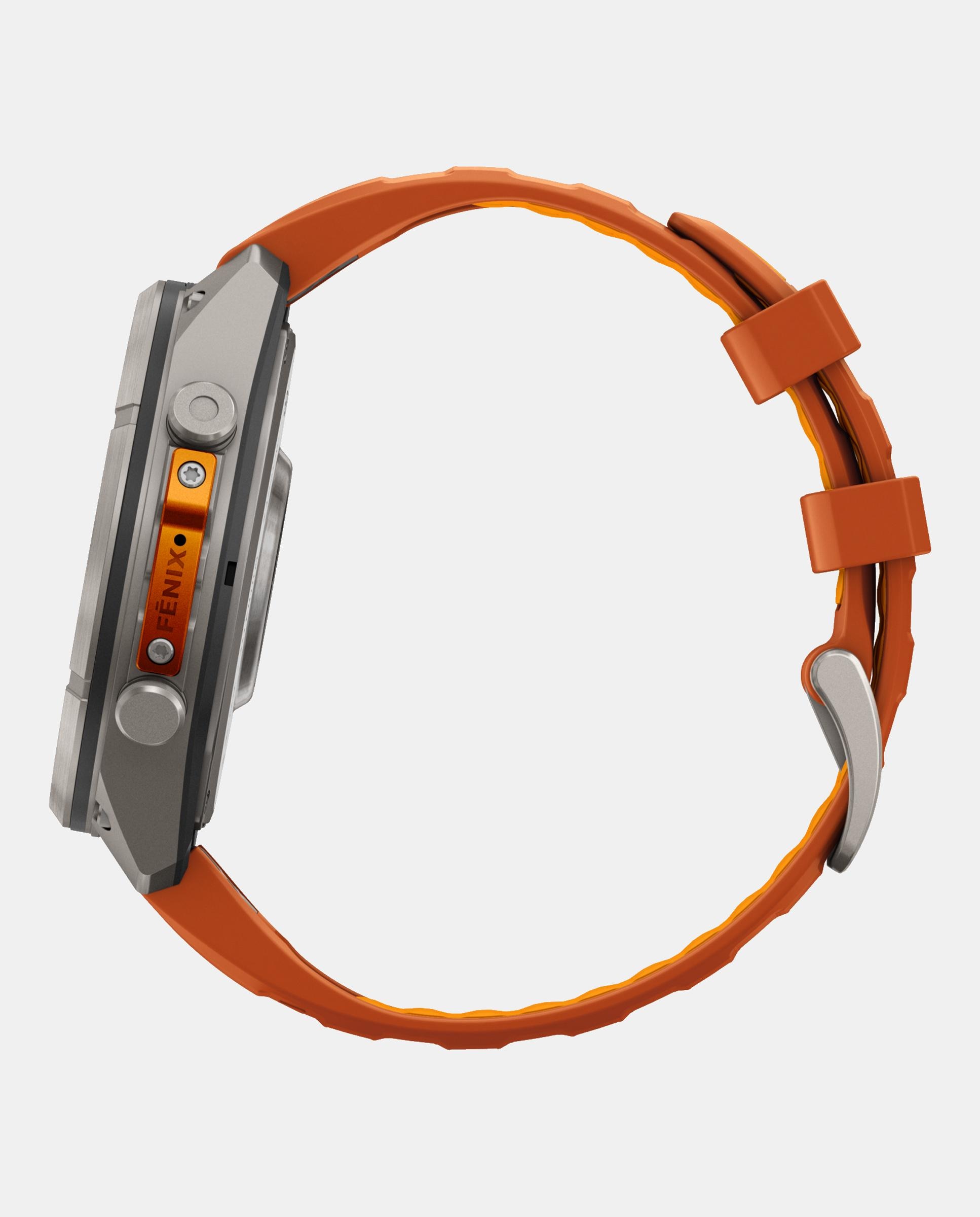 Relógio Smartwach Fénix 9 Pro - Inreach, 47 Mm Caixa de Titânio com Bracelete de Silicone Laranja Laranja / Cinzento-4