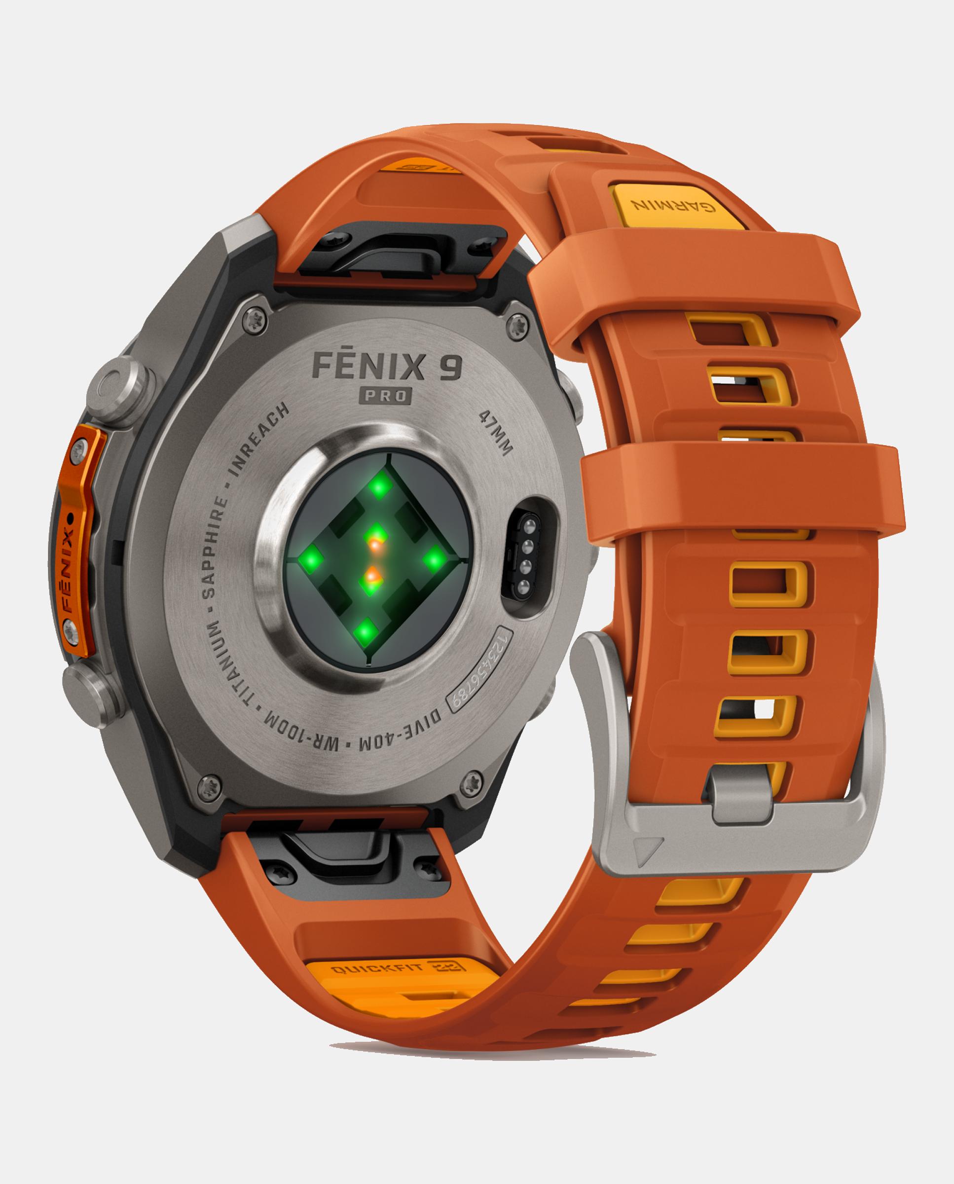 Relógio Smartwach Fénix 9 Pro - Inreach, 47 Mm Caixa de Titânio com Bracelete de Silicone Laranja Laranja / Cinzento-5