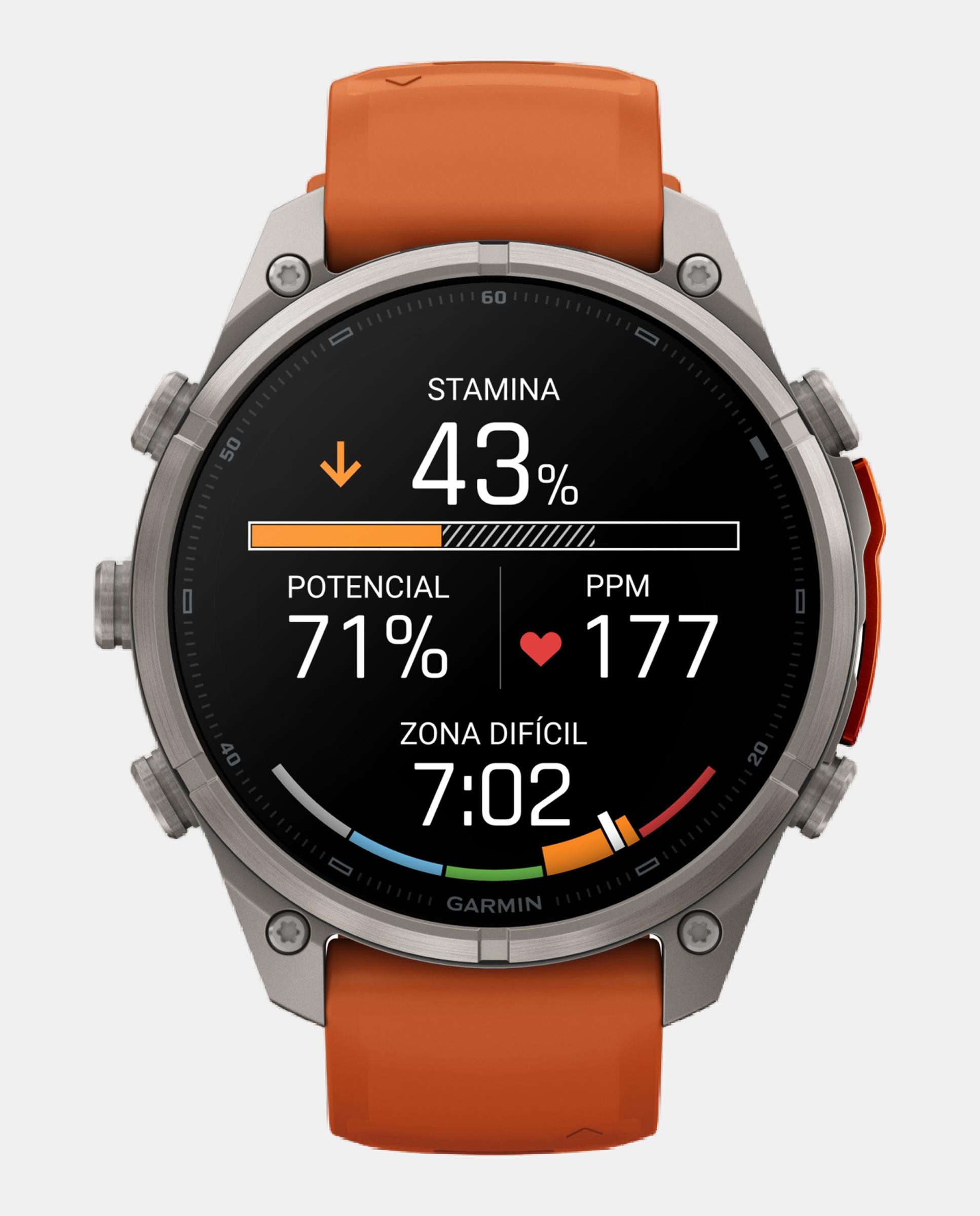 Relógio Smartwach Fénix 9 Pro - Inreach, 47 Mm Caixa de Titânio com Bracelete de Silicone Laranja Laranja / Cinzento-7
