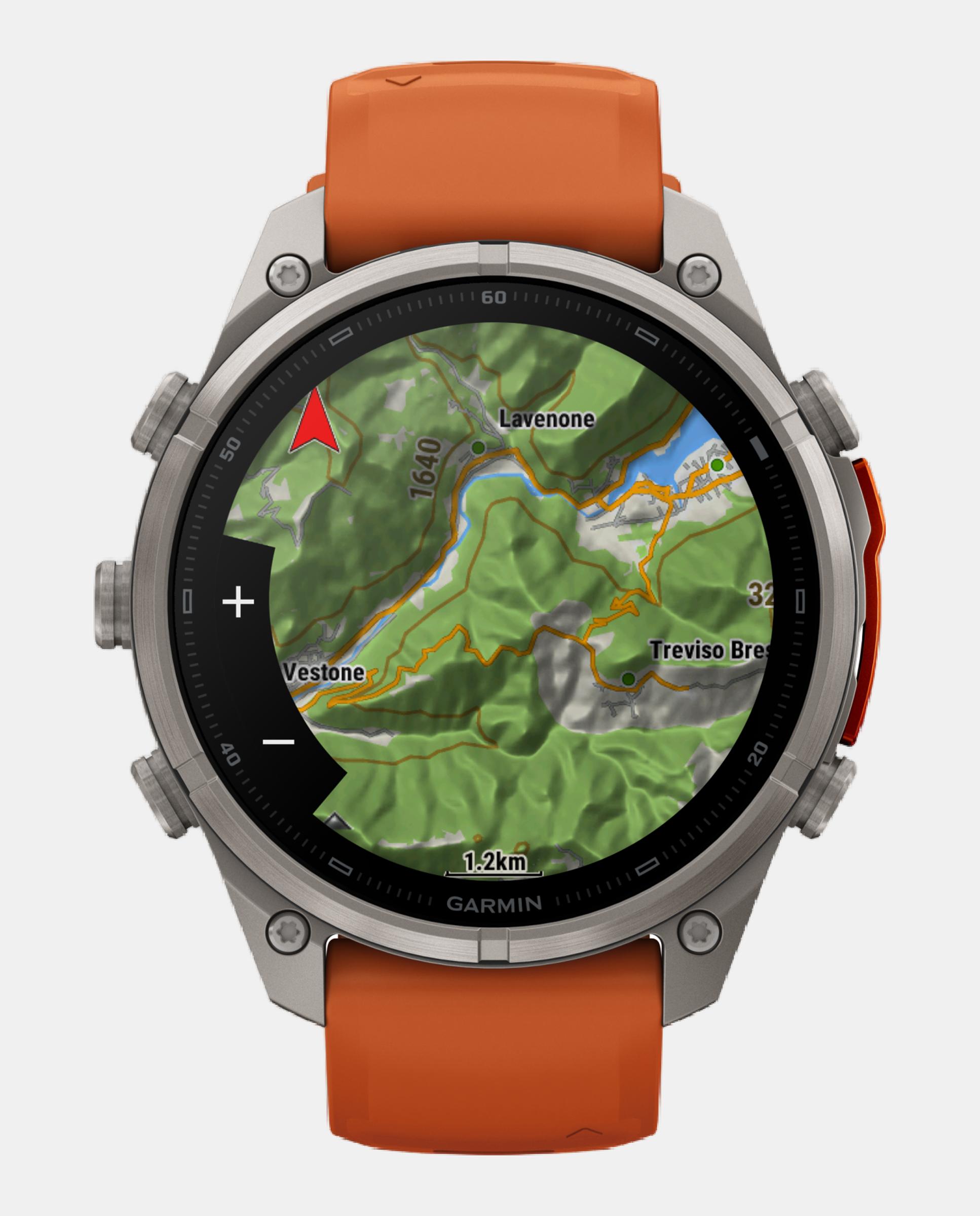 Relógio Smartwach Fénix 9 Pro - Inreach, 47 Mm Caixa de Titânio com Bracelete de Silicone Laranja Laranja / Cinzento-8