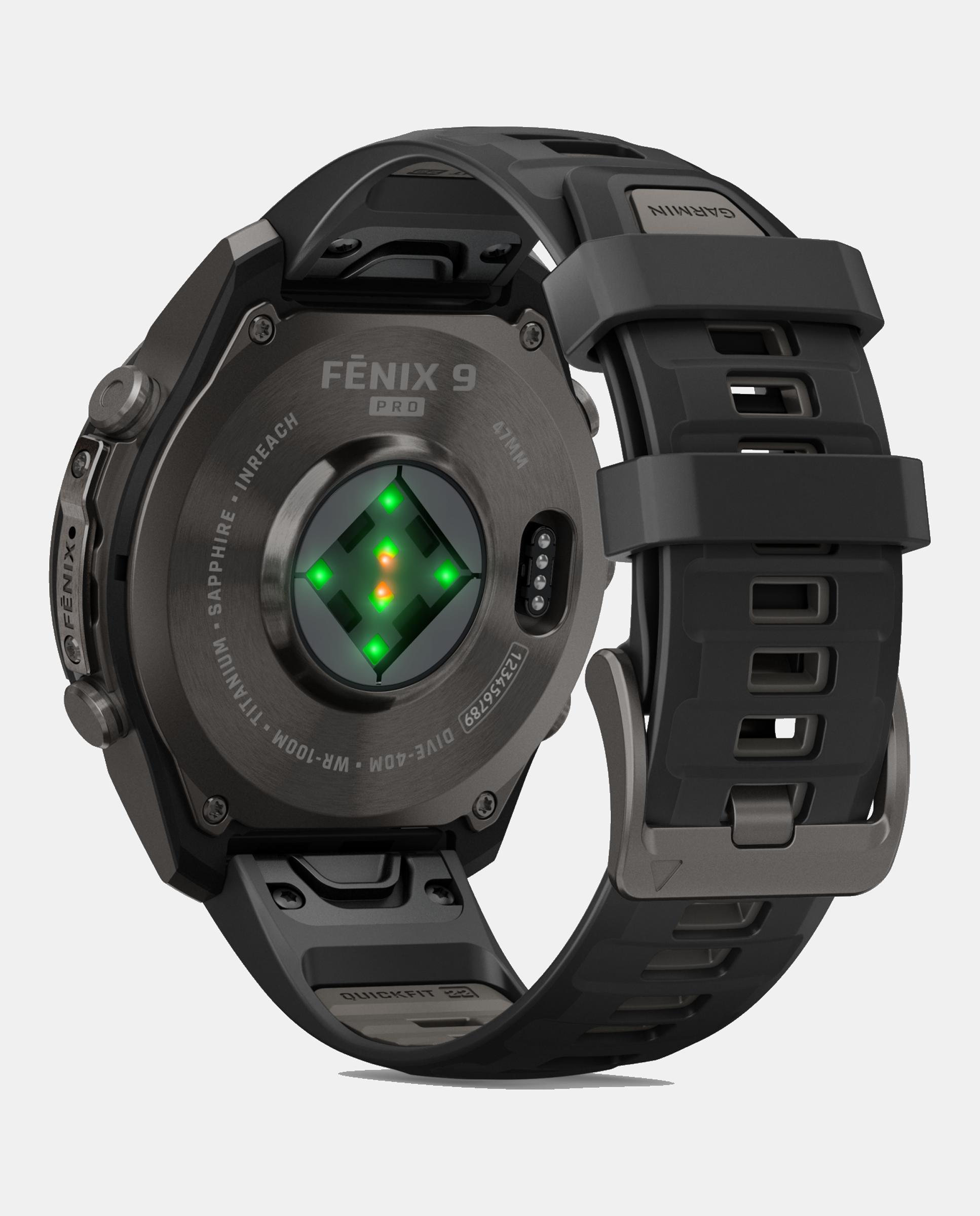 Relógio Smartwach Fénix 9 Pro - Inreach, 47 Mm Caixa de Titânio com Revestimento Dlc Cinzento Carvão com Bracelete de Silicone Preta Preto-5