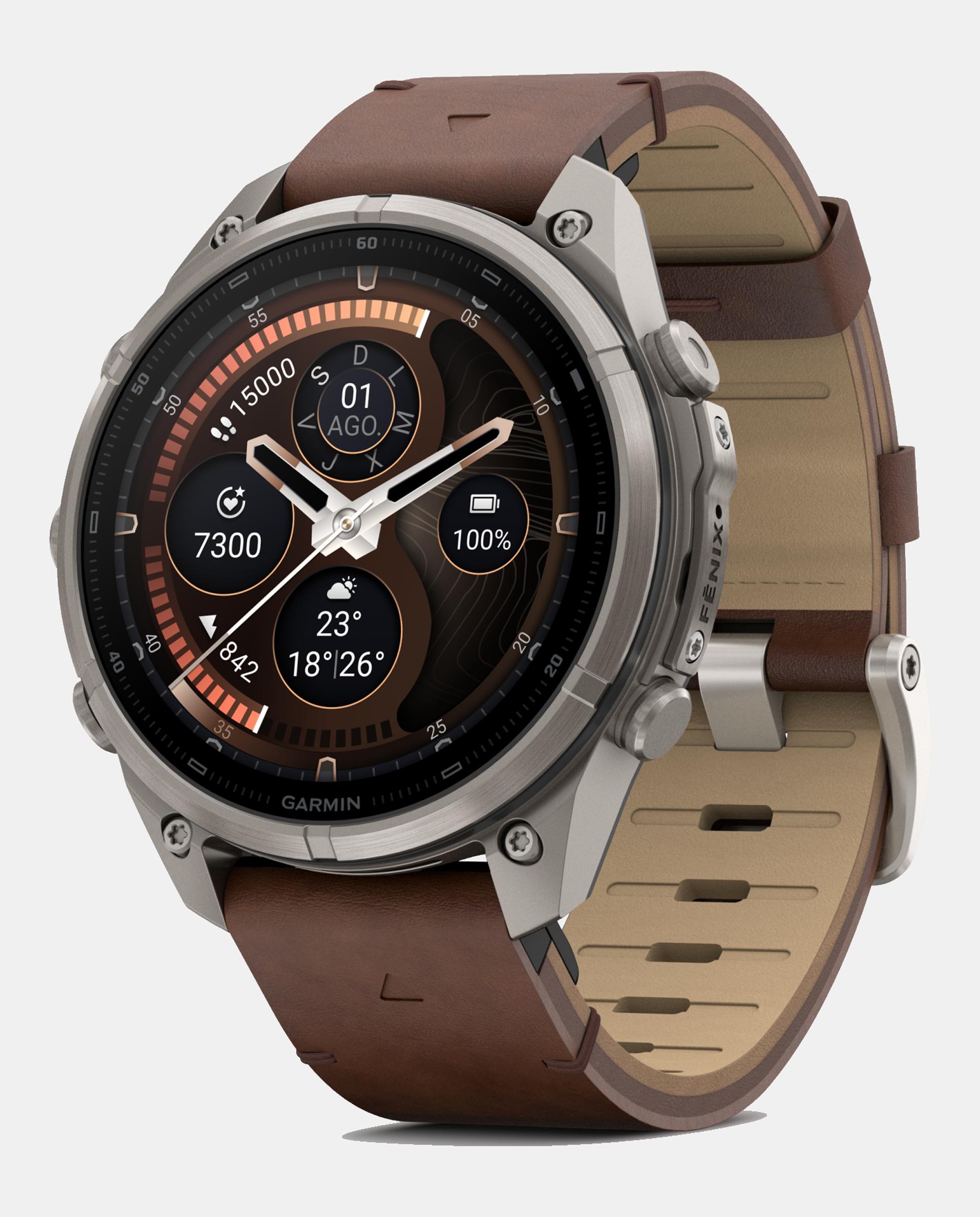 Garmin - Reloj Smartwach Fénix 9 Pro – Inreach, 47 Mm Garmin Caja De Titanio Con Correa De Cuero Marrón + Correa De Silicona Gris.