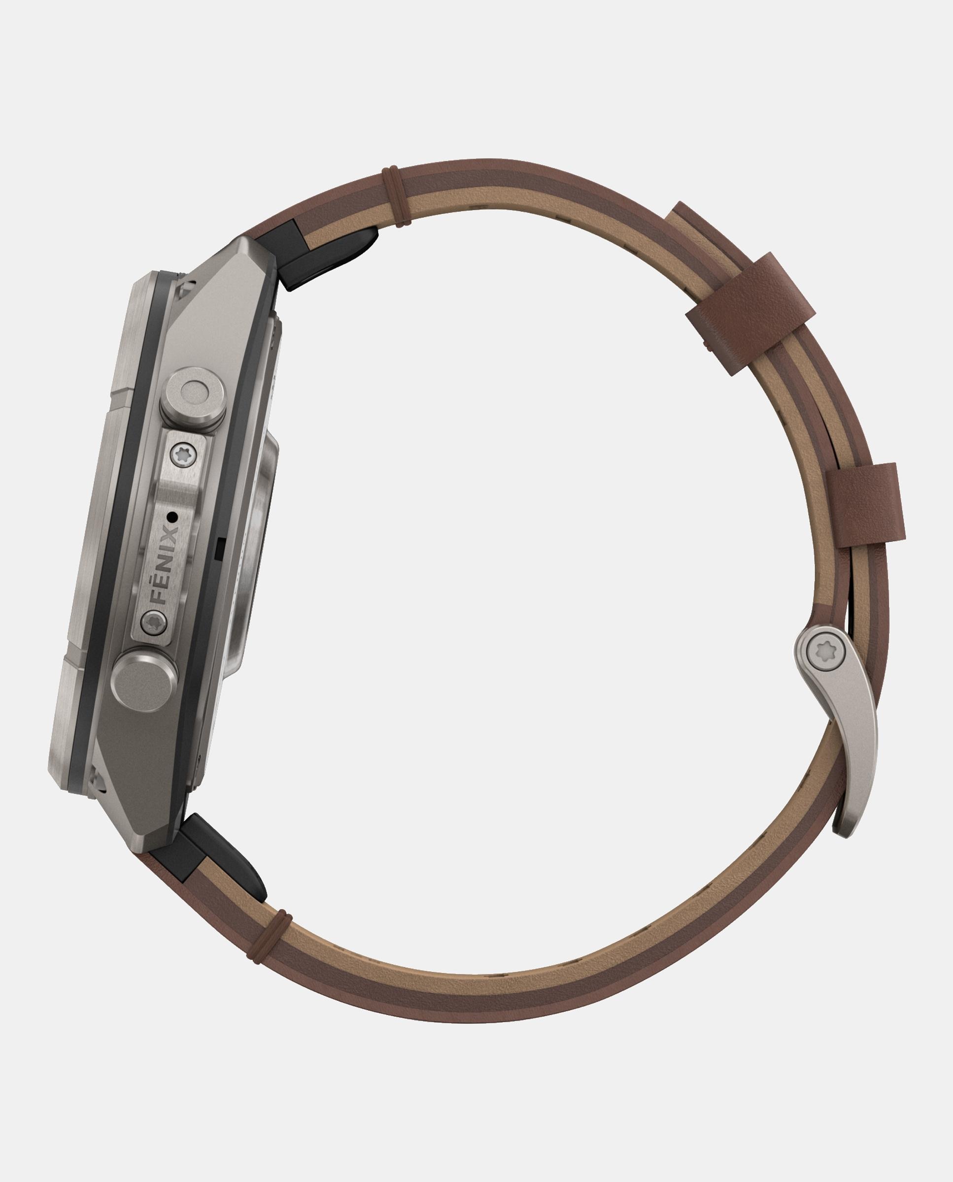 Reloj Smartwach Fénix 9 Pro – Inreach, 47 Mm Garmin Caja De Titanio Con Correa De Cuero Marrón + Correa De Silicona Gris - Gris / Marrón Gris / Marrón-4