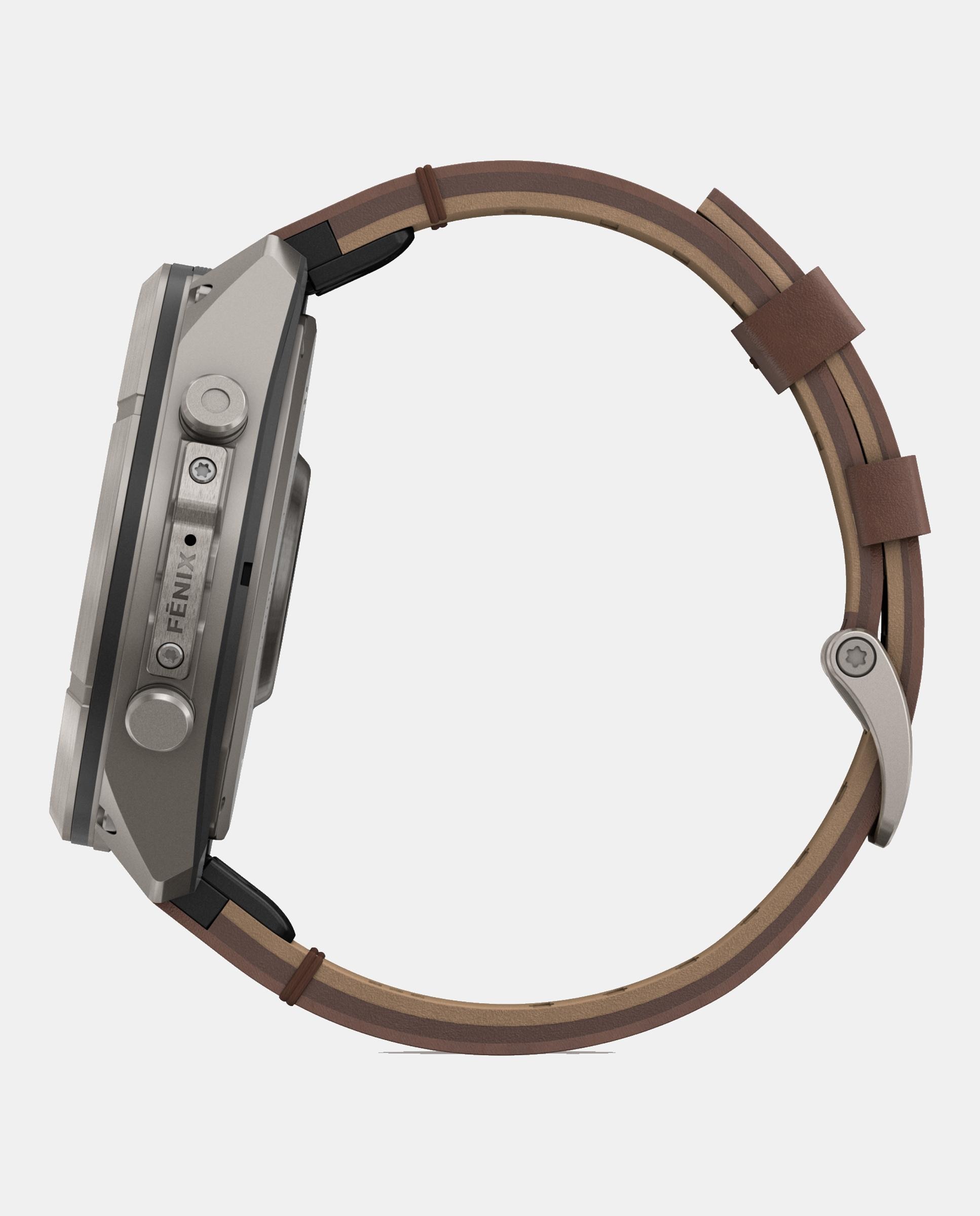 Reloj Smartwach Fénix 9 Pro – Inreach, 51 Mm Garmin Caja De Titanio Con Correa De Cuero Marrón + Correa De Silicona Gris - Gris / Marrón Gris / Marrón-4