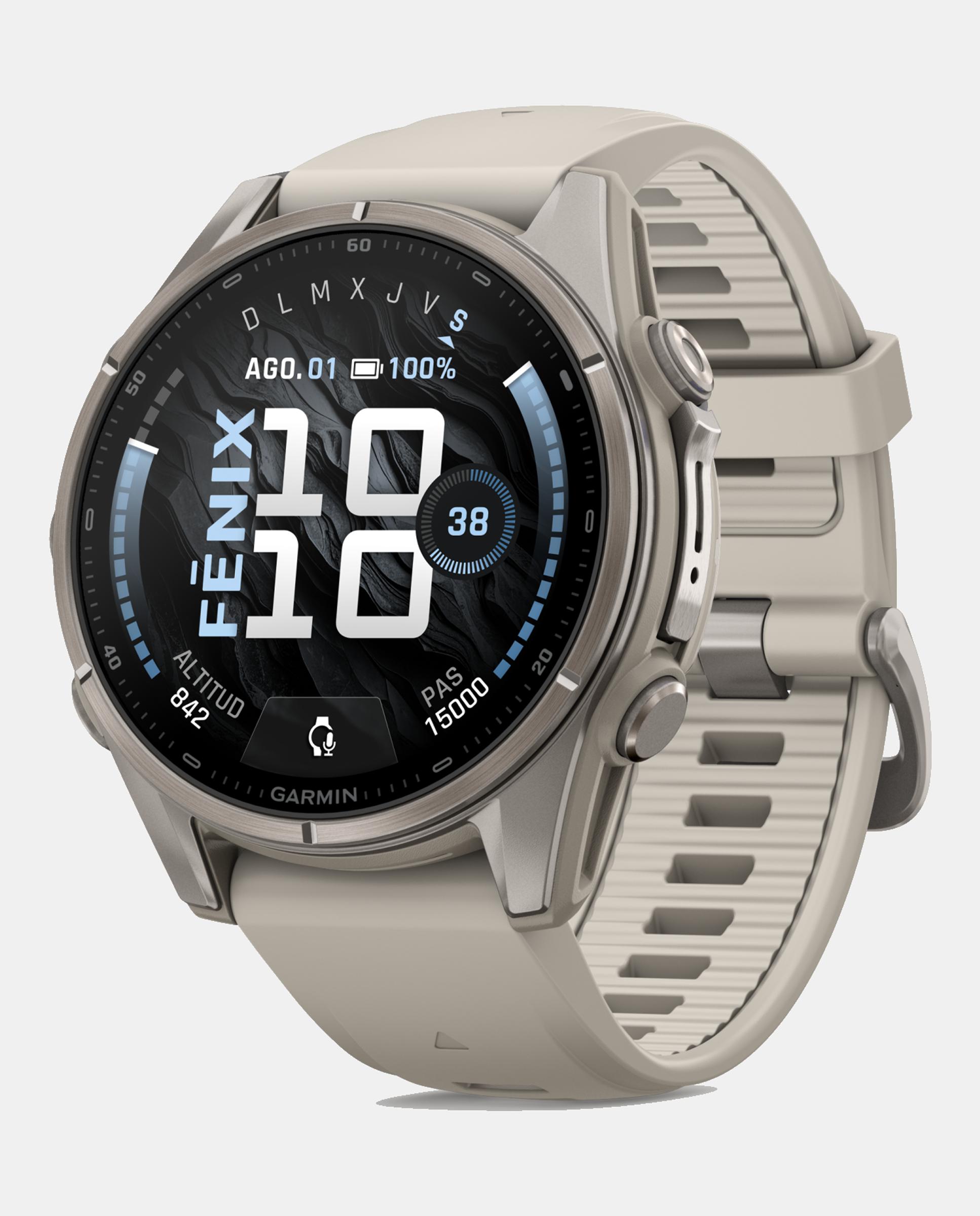 Garmin - Reloj Smartwach Fénix 9 – 43 Mm Garmin Titanio Con Correa De Silicona Blanca.