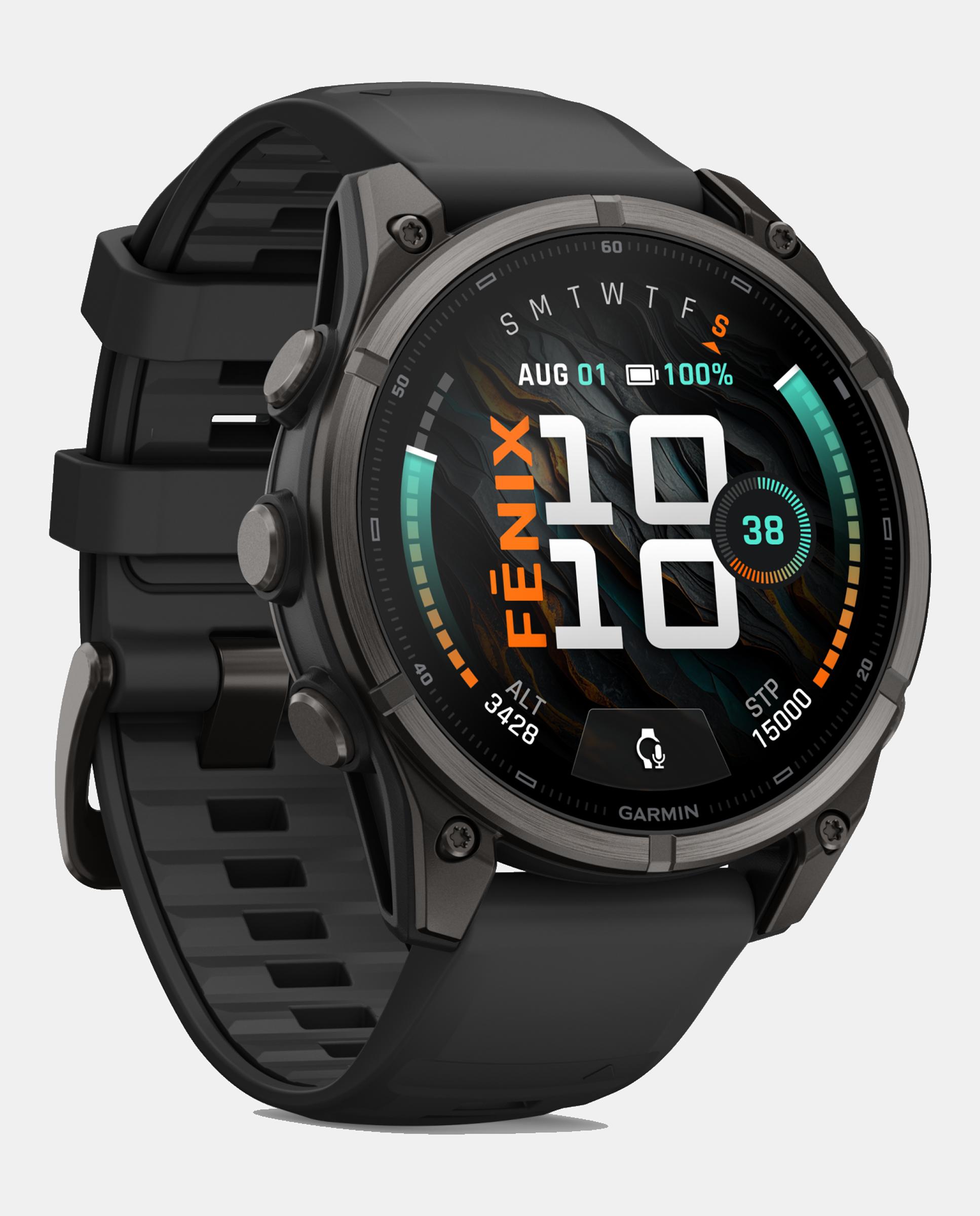 Relógio Smartwach Fénix 9 - 47 Mm Titânio com Revestimento Dlc Cinzento Carvão com Bracelete de Silicone Preta Preto-3