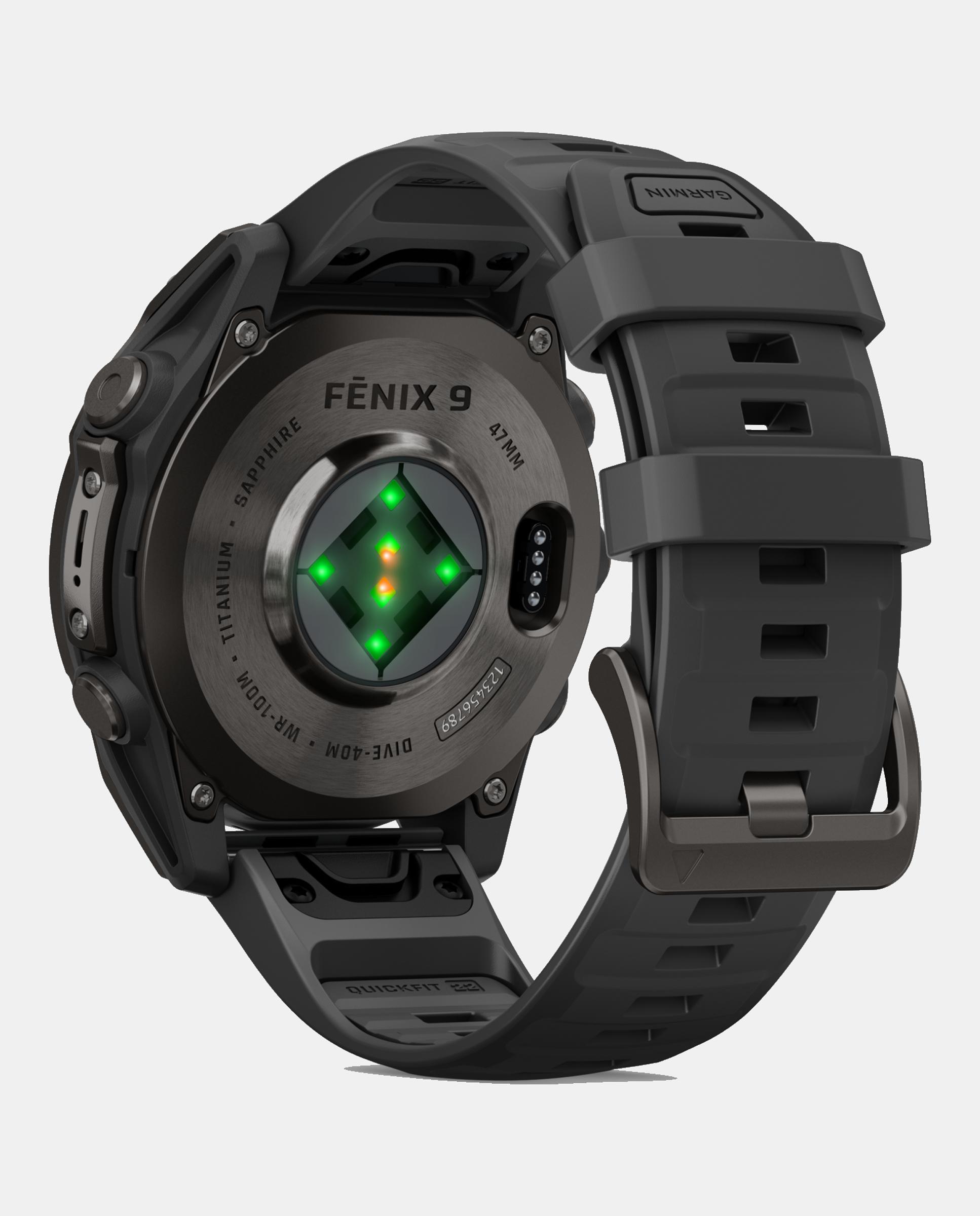 Relógio Smartwach Fénix 9 - 47 Mm Titânio com Revestimento Dlc Cinzento Carvão com Bracelete de Silicone Preta Preto-5