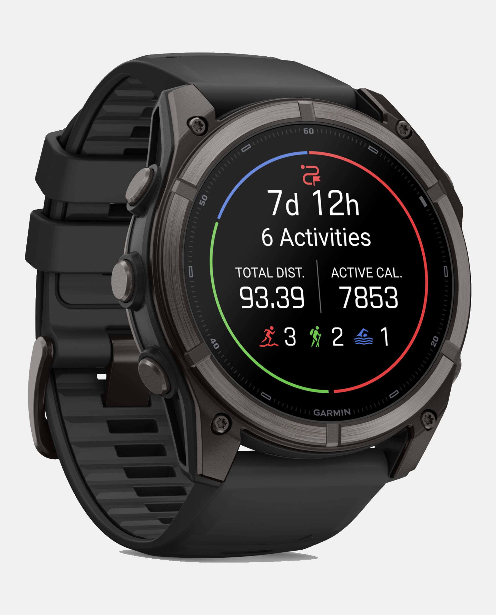 Relógio Smartwach Fénix 9 - 51 Mm Caixa de Titânio com Revestimento Dlc Cinzento Carvão com Bracelete de Silicone Preta Preto-3