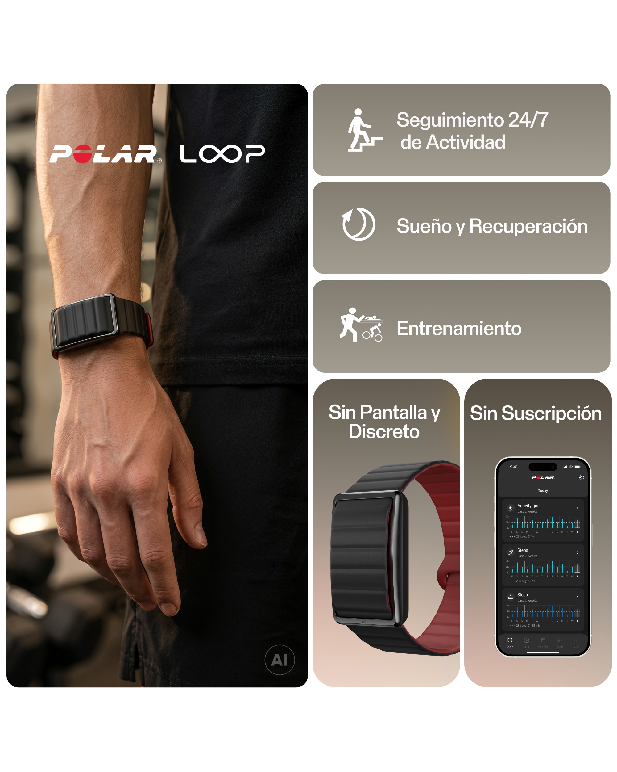 Pulsera De Actividad Loop Polar - Negro Negro-2