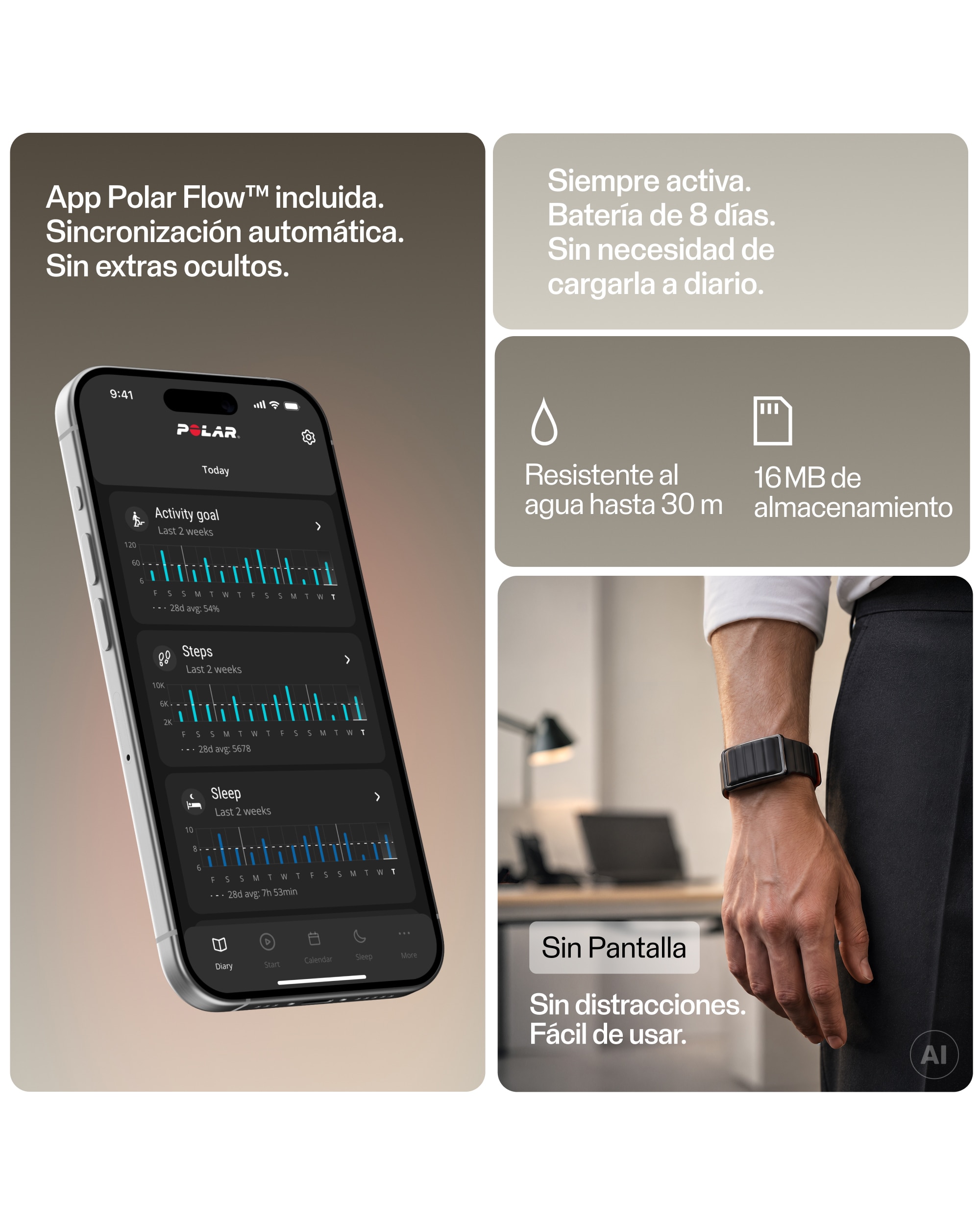 Pulsera De Actividad Loop Polar - Negro Negro-8