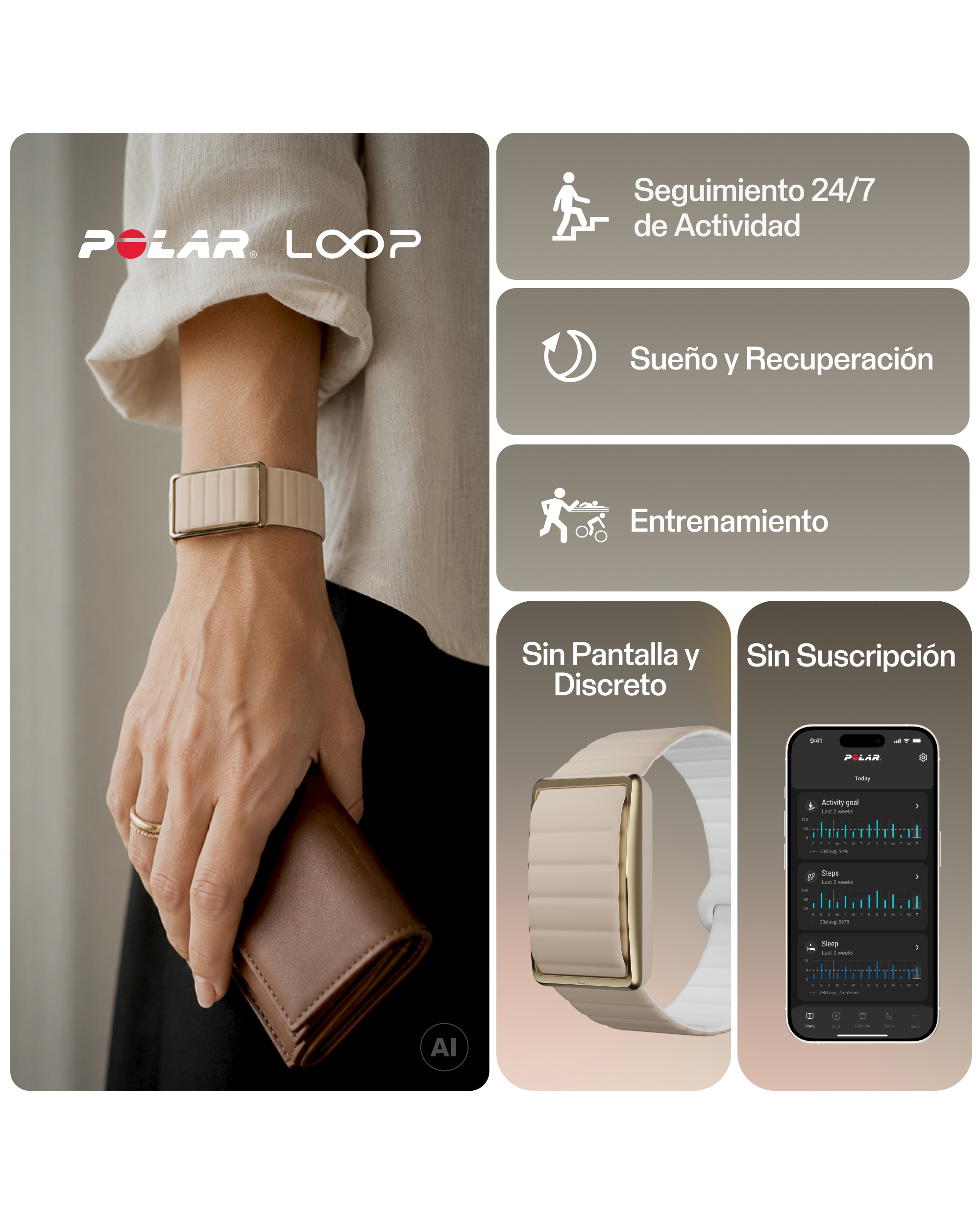 Imagen 2 de Pulsera de actividad Polar Loop S-M Oro - Beige - Oro / Blanco Oro / Blanco