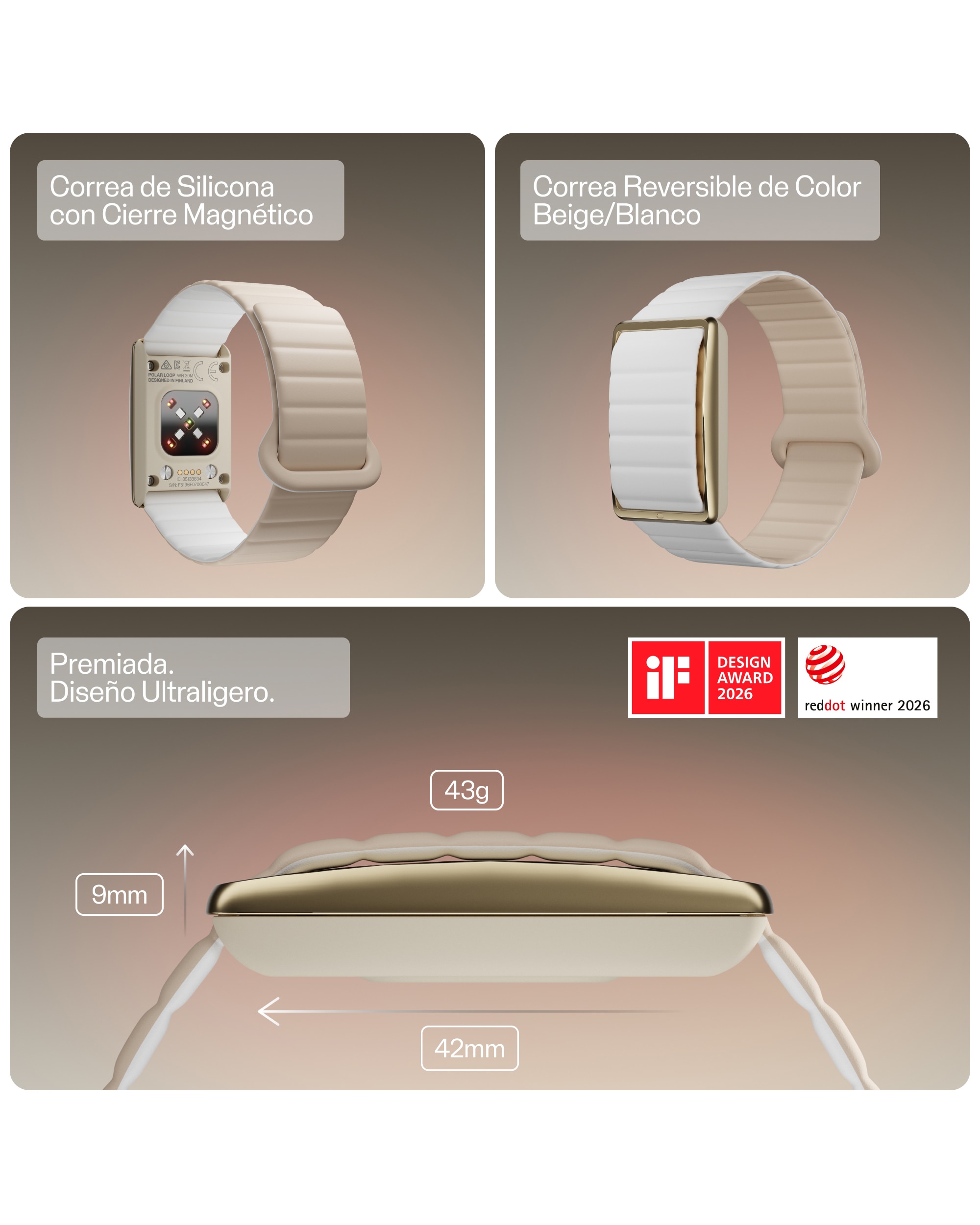 Imagen 3 de Pulsera de actividad Polar Loop S-M Oro - Beige - Oro / Blanco Oro / Blanco