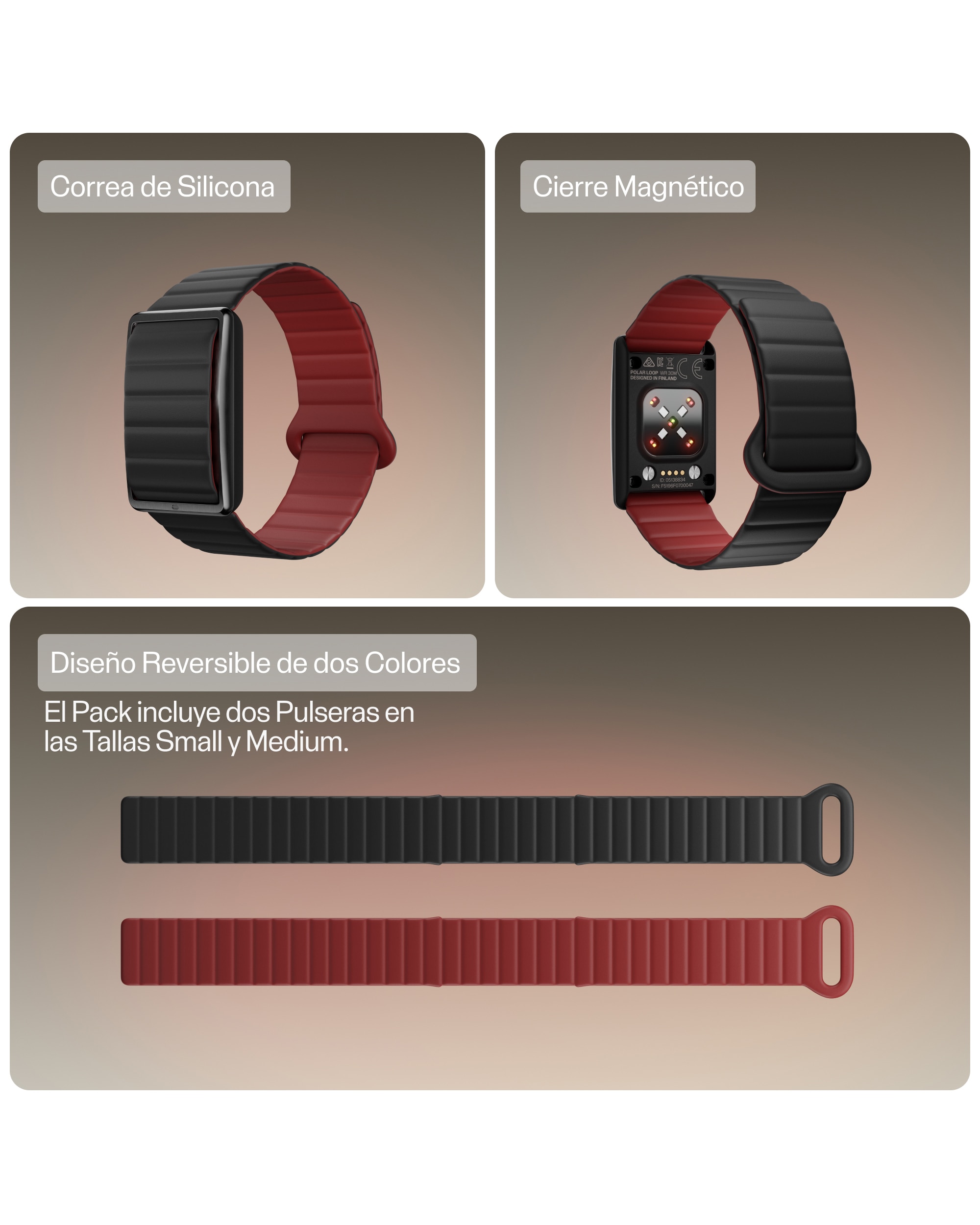 Imagen 2 de Correa Silicona magnética para Polar Loop S-M Negro Rojo - Negro / Rojo Negro / Rojo