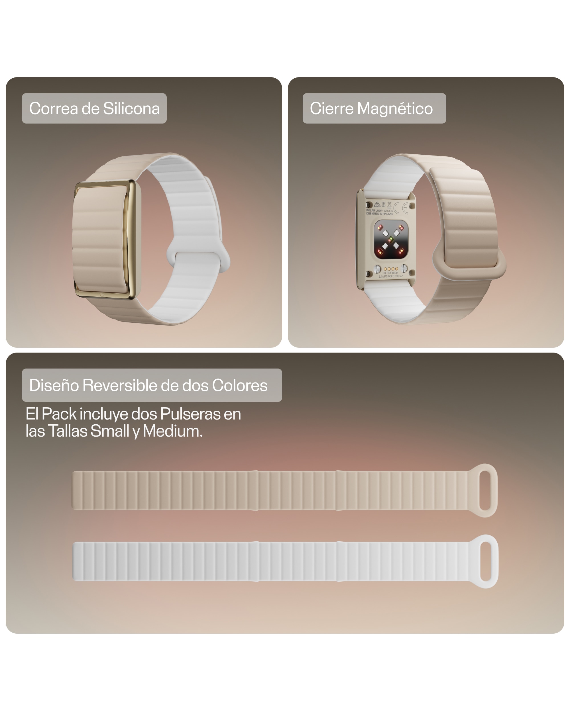 Correa Silicona magnética para Polar Loop S-M Beige Blanco - Beige / Blanco Beige / Blanco-2