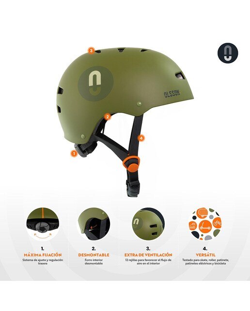 Capacete de Patinagem Urban Rider Verde-militar-3
