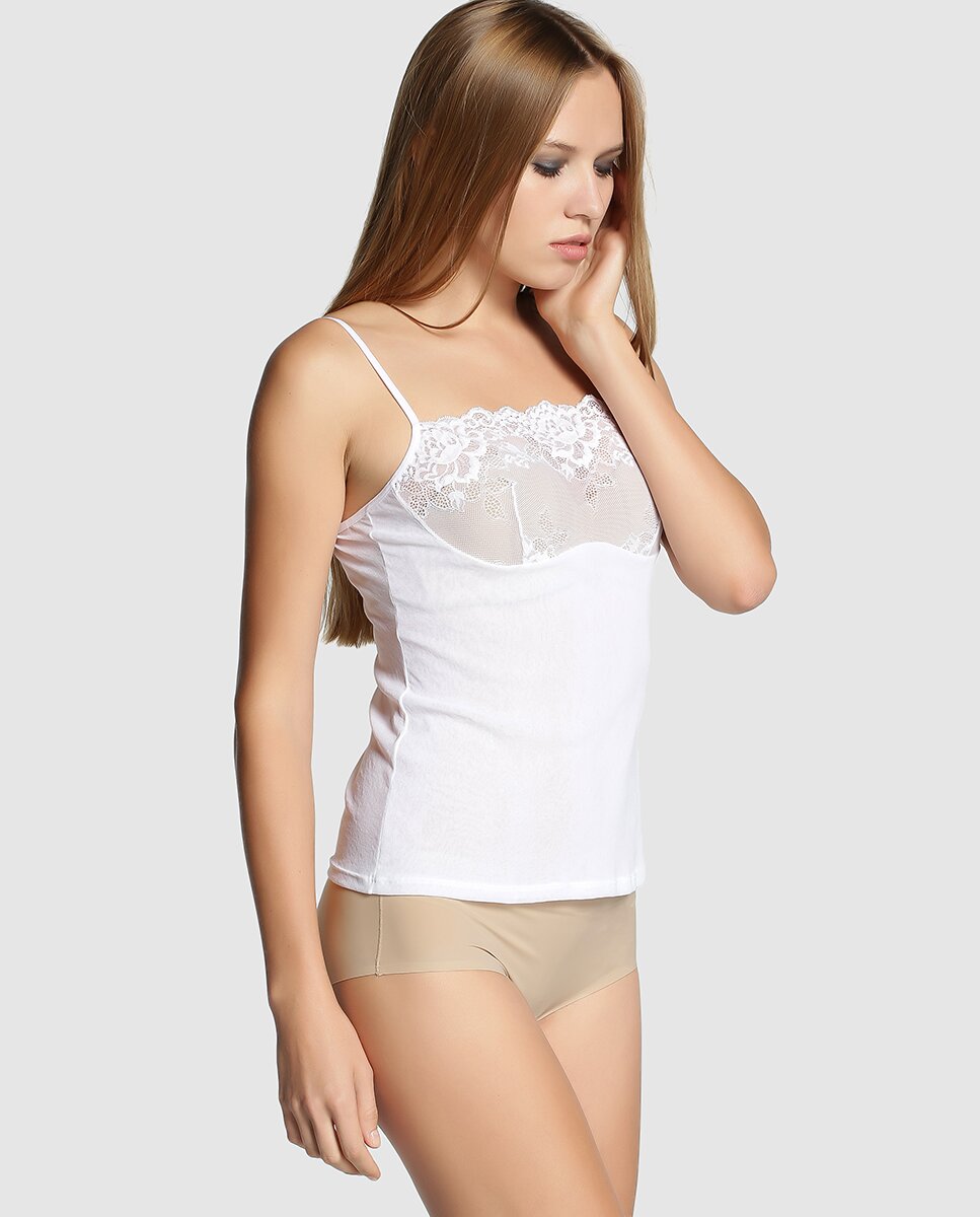 Imagem 0 de Camisola interior com tule e renda de mulher Janira