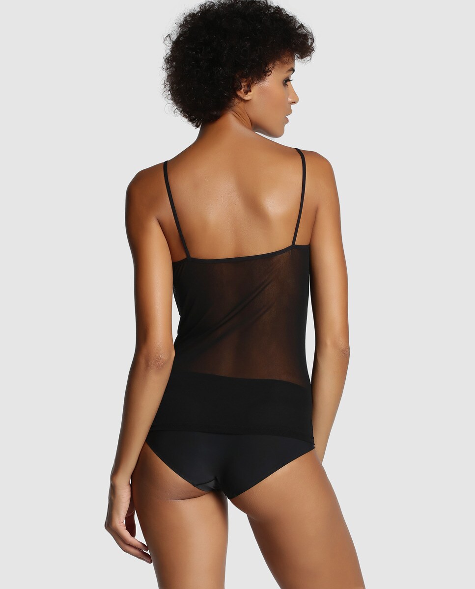 Camiseta interior con tul y puntilla de mujer Janira - Negro Negro-2