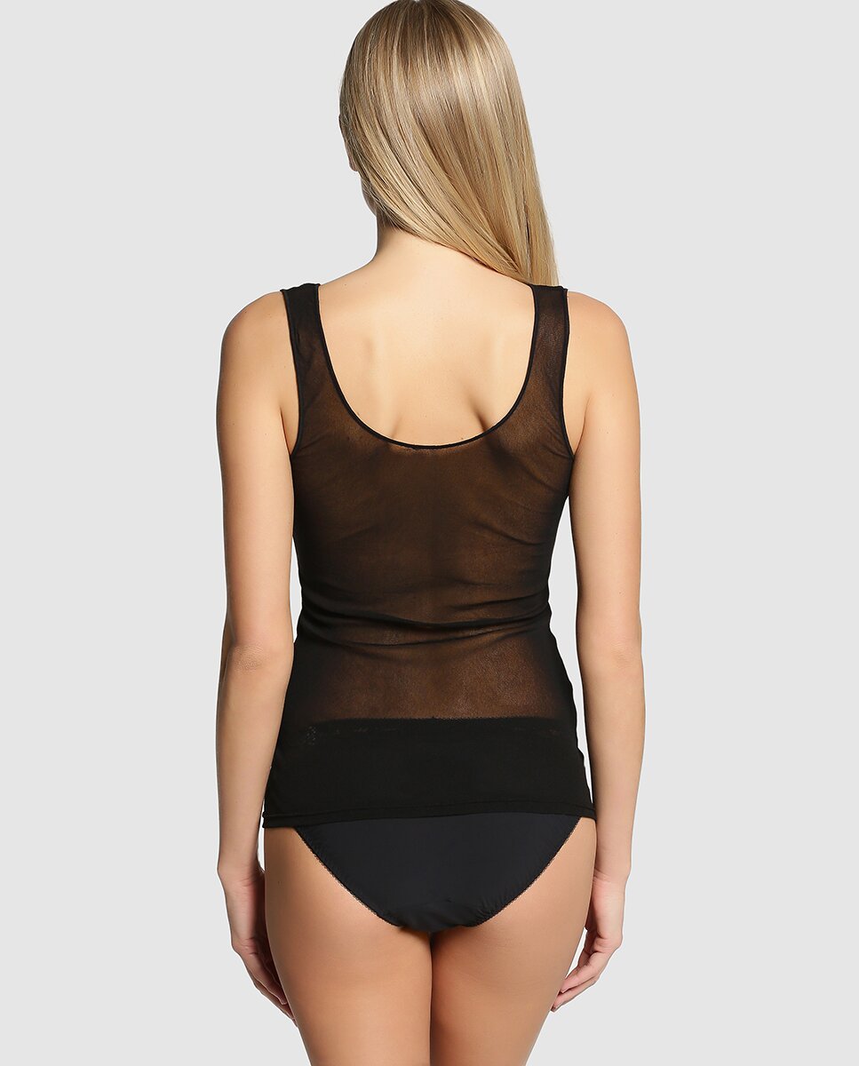 Camisola interior com tule e renda de mulher Janira Preto-2