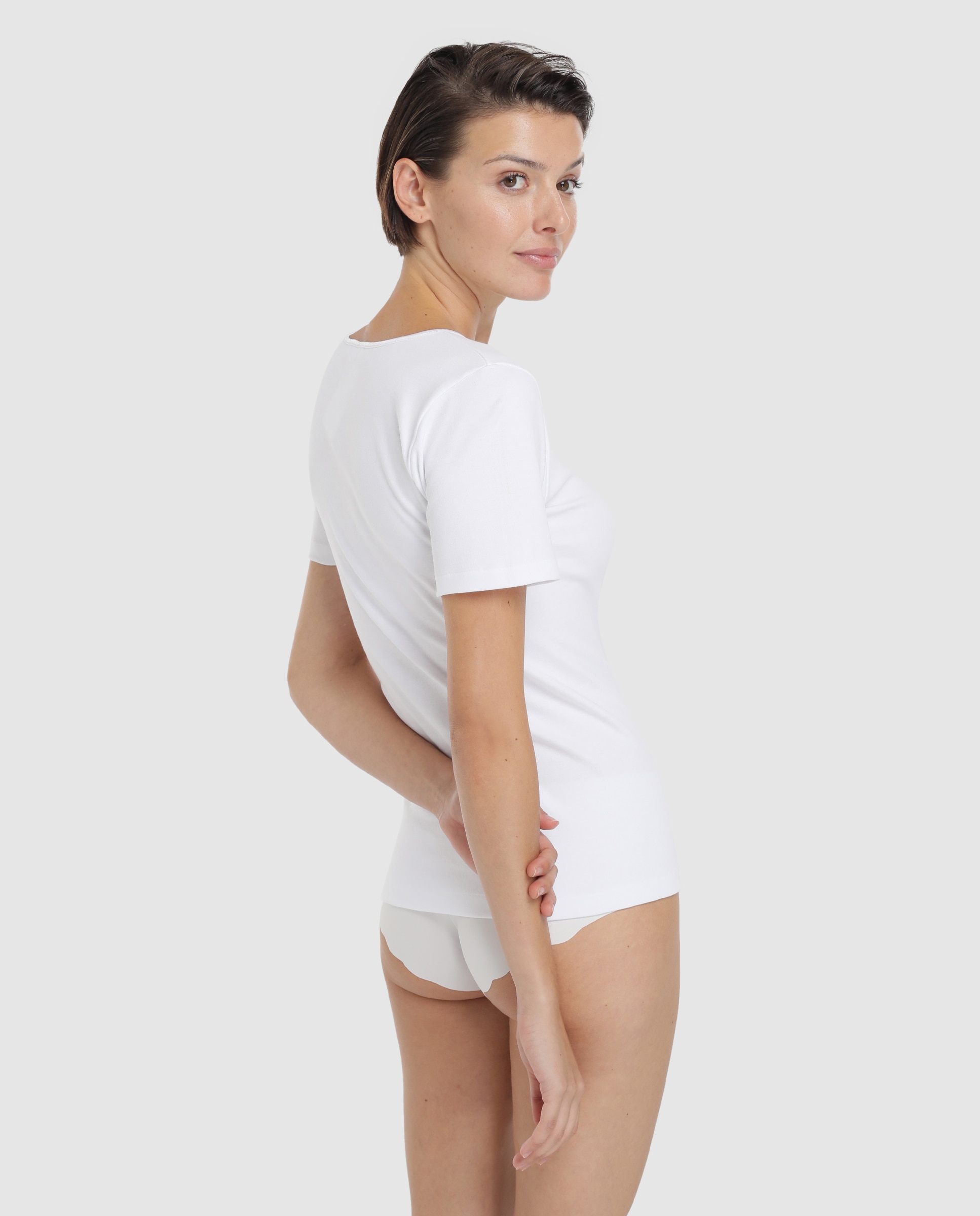 T-shirt branca de manga curta de algodão Branco-2