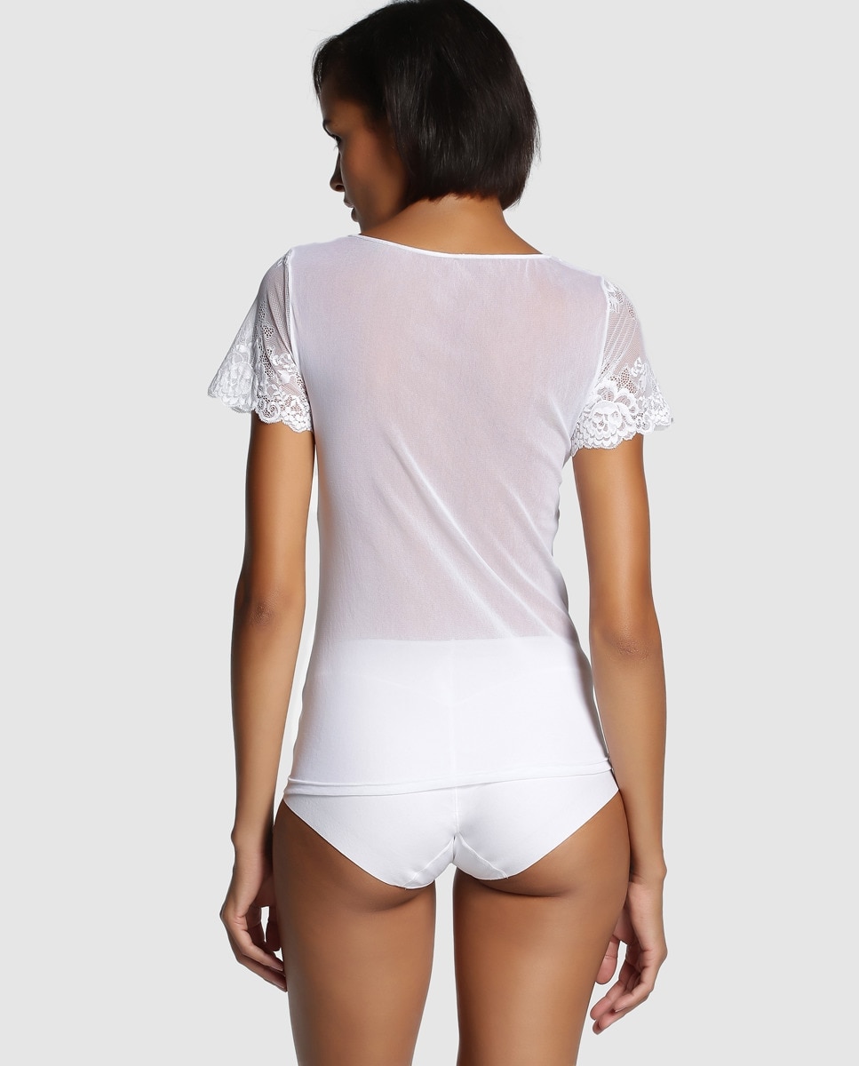 Camiseta interior con tul y puntilla de mujer Janira - Blanco Blanco-2