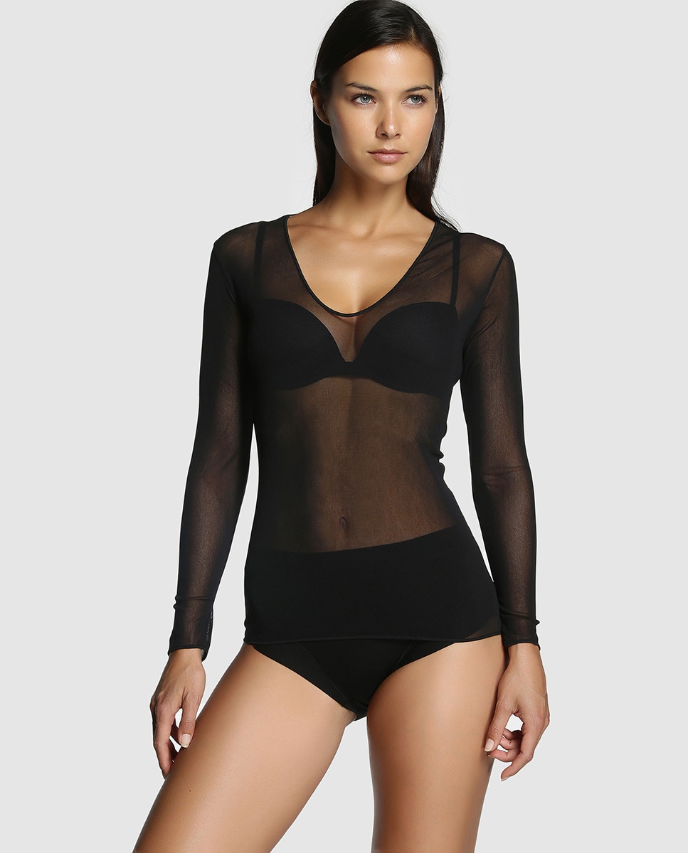 Camiseta interior de tul de mujer Janira - Negro Negro-1