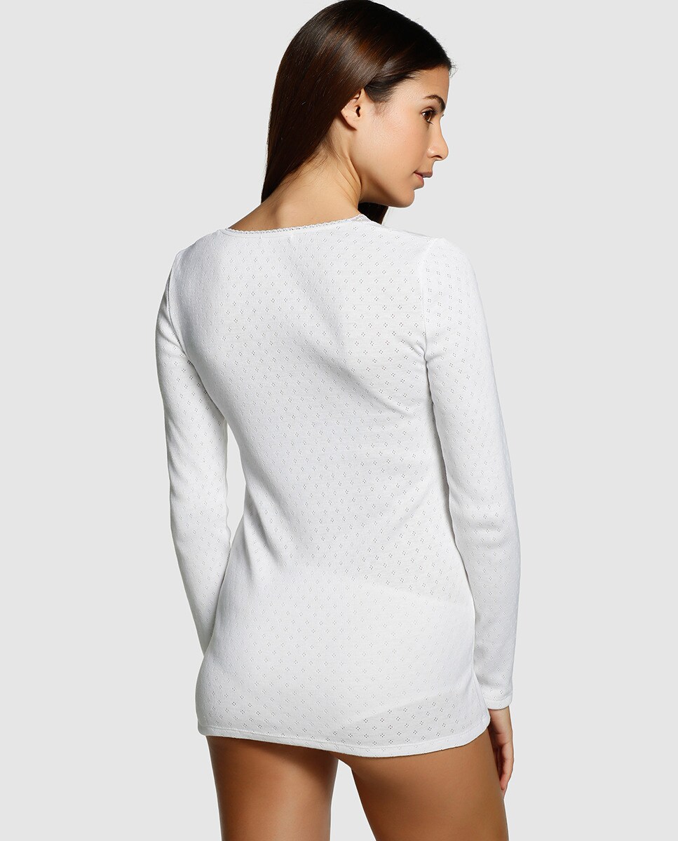 Camiseta de manga larga de tejido calado Thermolactyl de mujer - Damart - Blanco Blanco-2