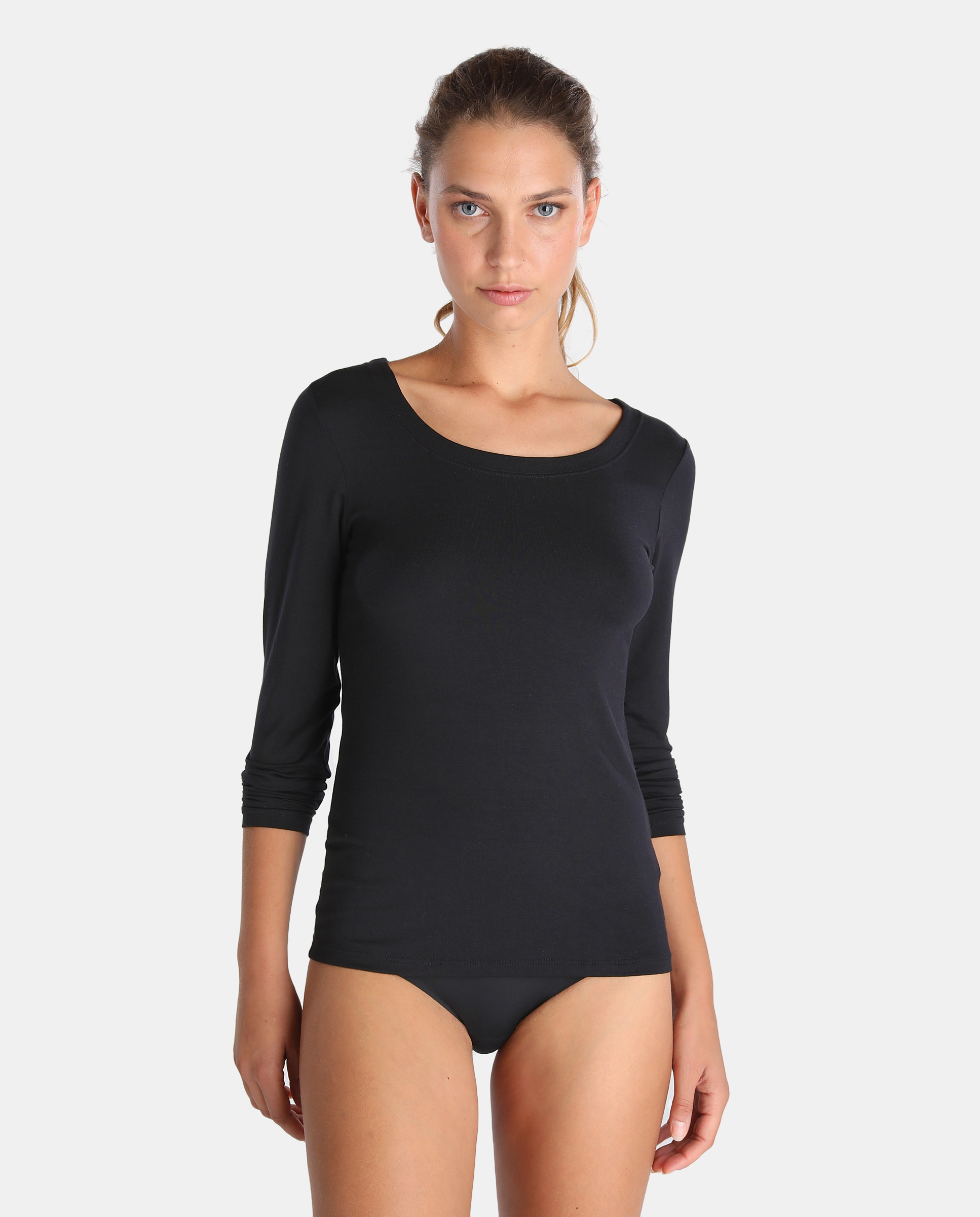 Camisola interior de mulher Janira lisa e básica Preto-1