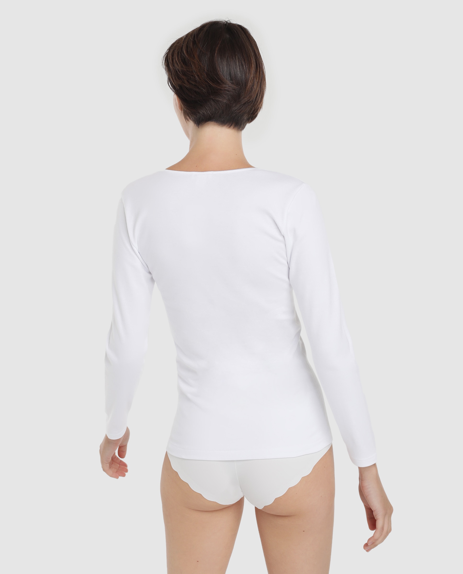 Camisola de algodão com manga comprida Branco-2
