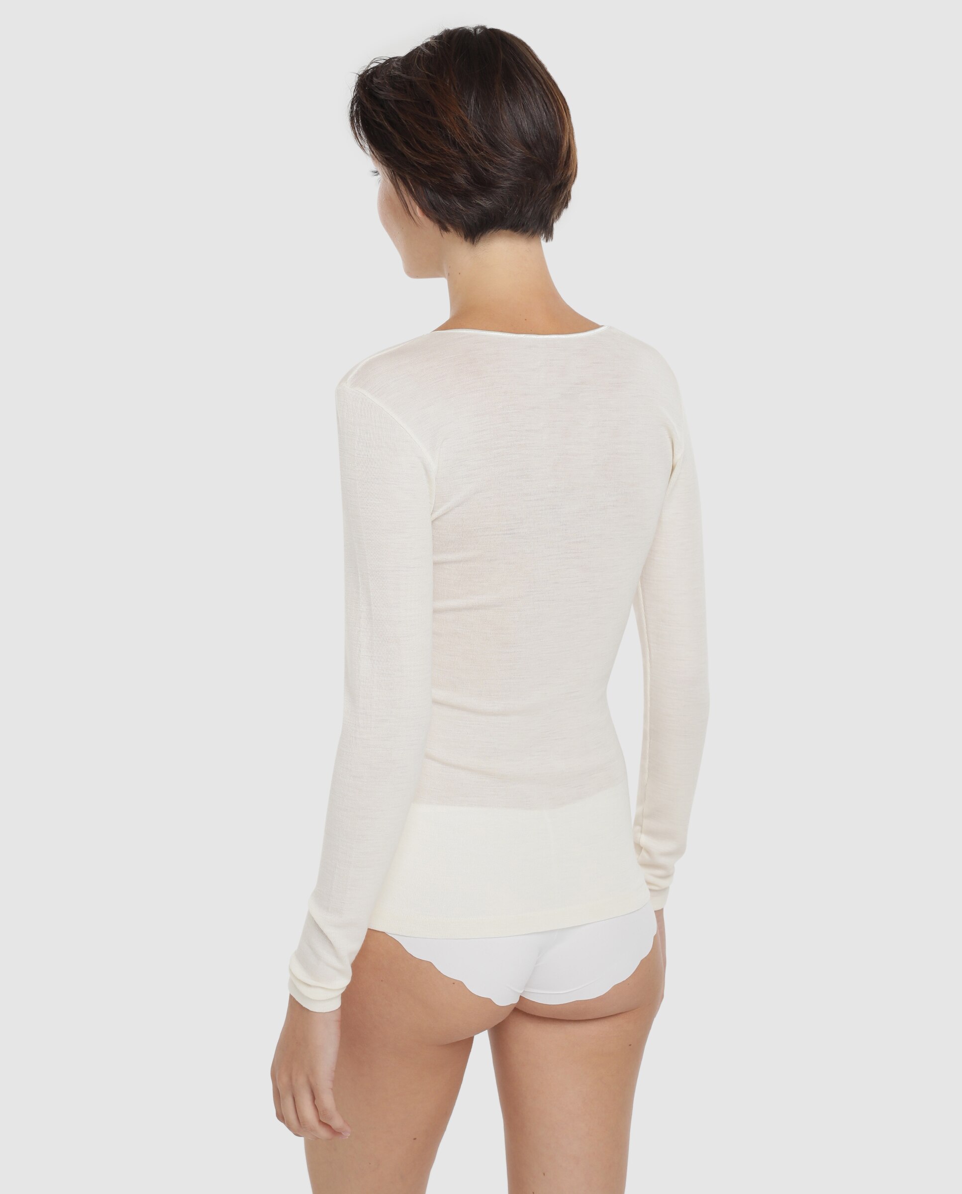 Camisola de manga comprida de lã com macramé Branco-2