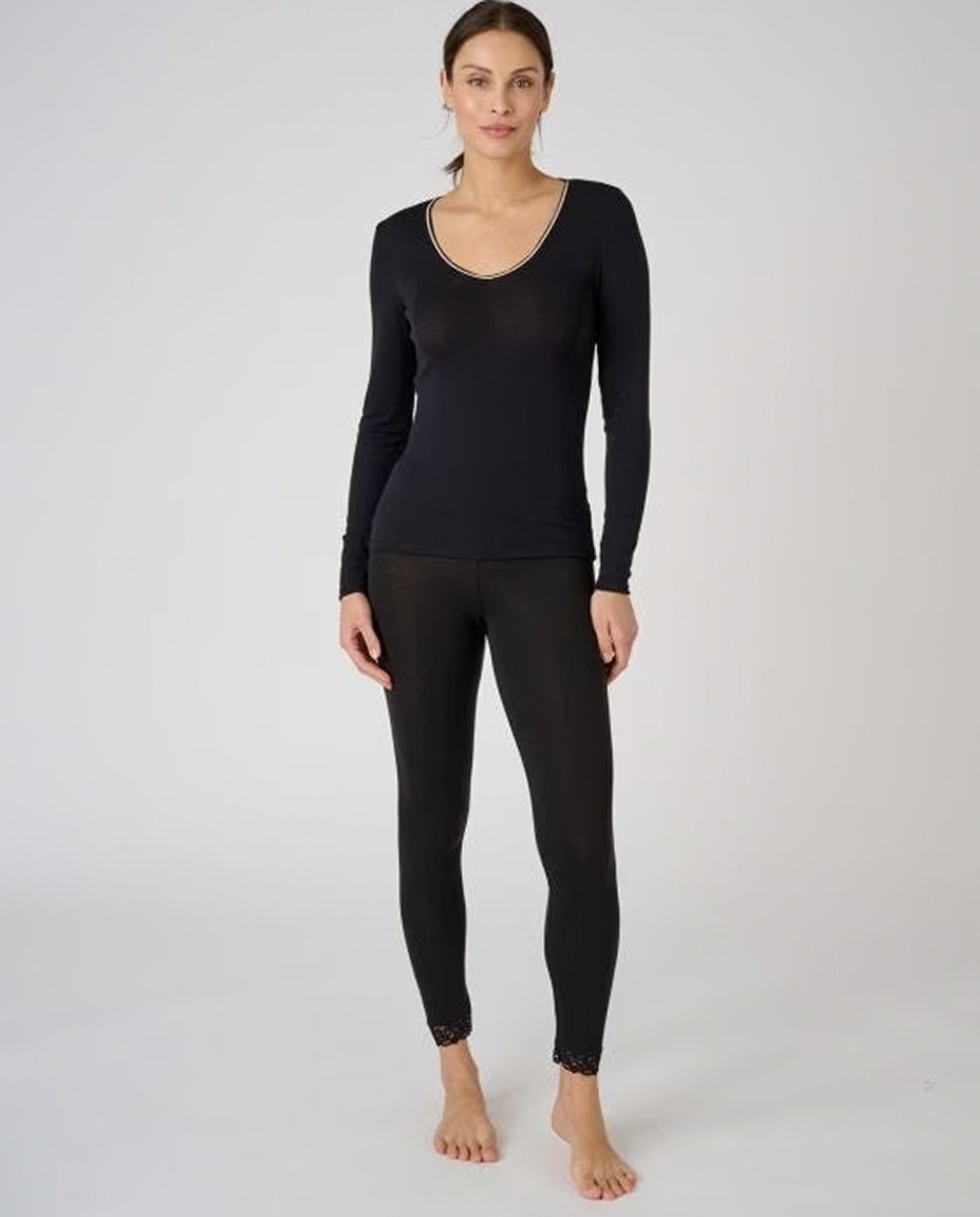 Camiseta termolactil de mujer de manga larga con cuello en V que mantiene la hidratación - Damart - Negro Negro-1