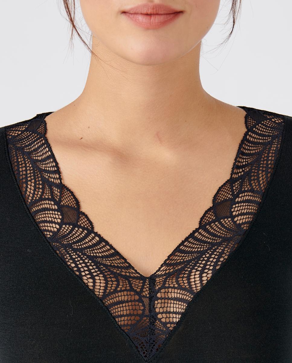 Camisola Interior Térmica de Manga Comprida de Renda Thermolactyl Sensitive Invisível Natural-4