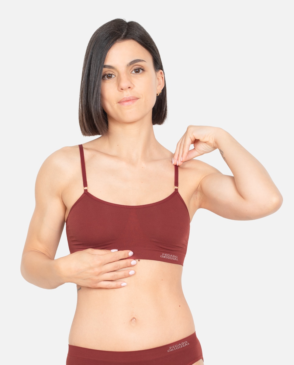 Sujetador de mujer Pecado Original tipo top sin aro - Burdeos Burdeos-1