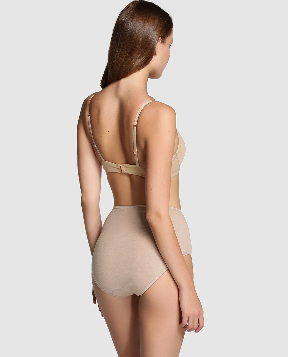 Cueca de Cintura Subida de Algodão/Licra sem Costuras Areia-2