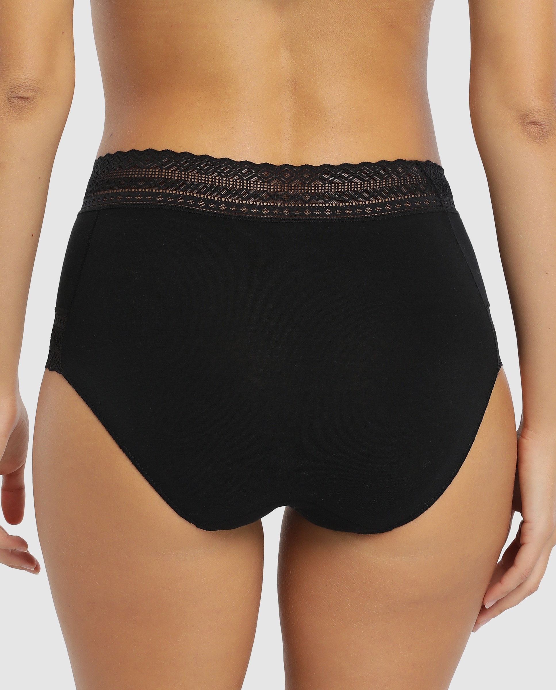 Braga alta puntilla cintura y camales algodón/lycra - Avet - Negro Negro-2