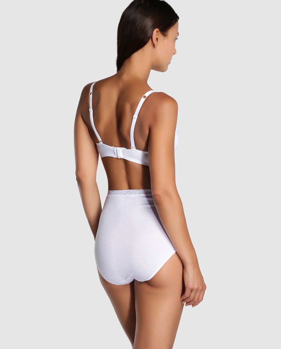 Cueca de Cintura Subida de Algodão/Licra com Renda e sem Costuras Branco-3