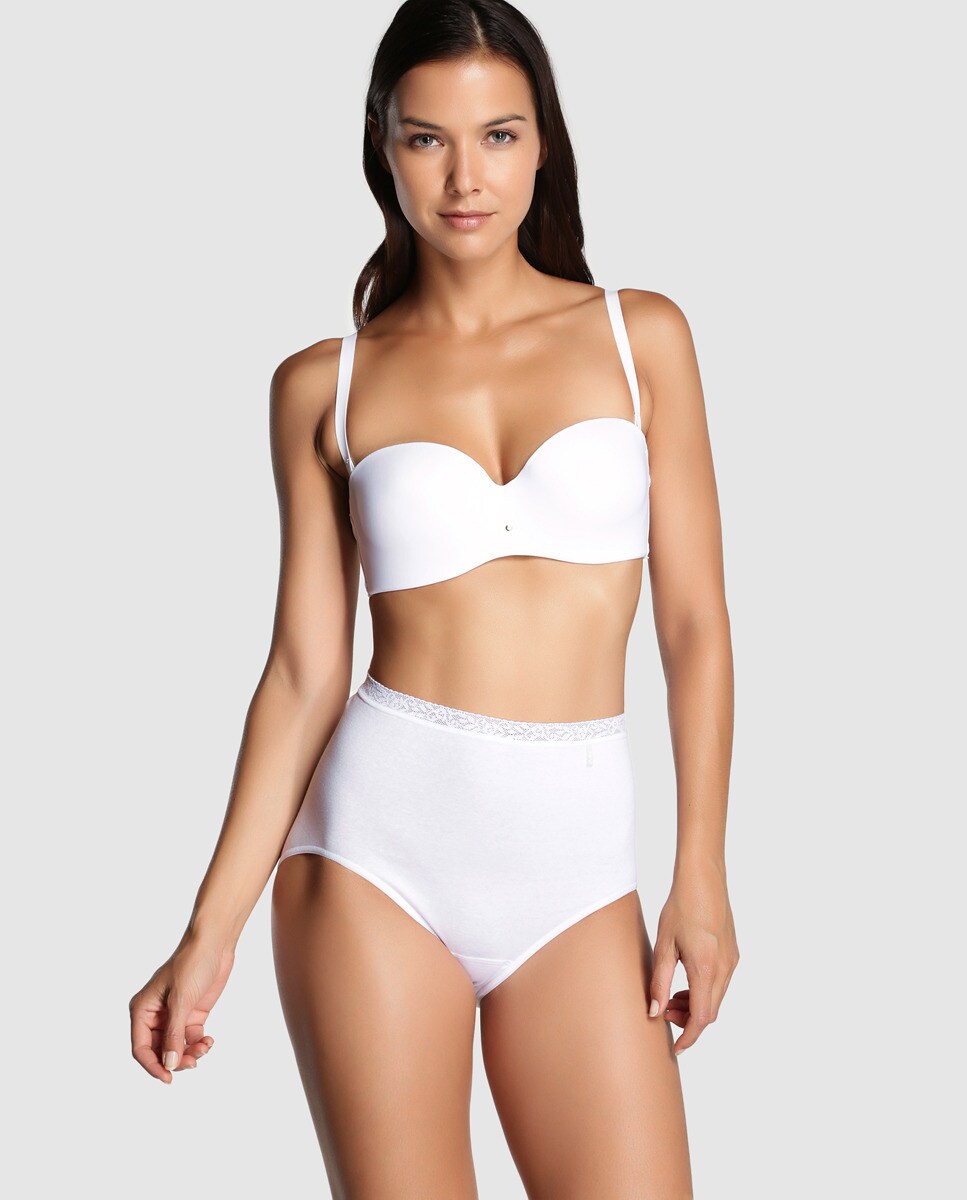 Cueca de Cintura Subida de Algodão/Licra com Renda e sem Costuras Branco-4