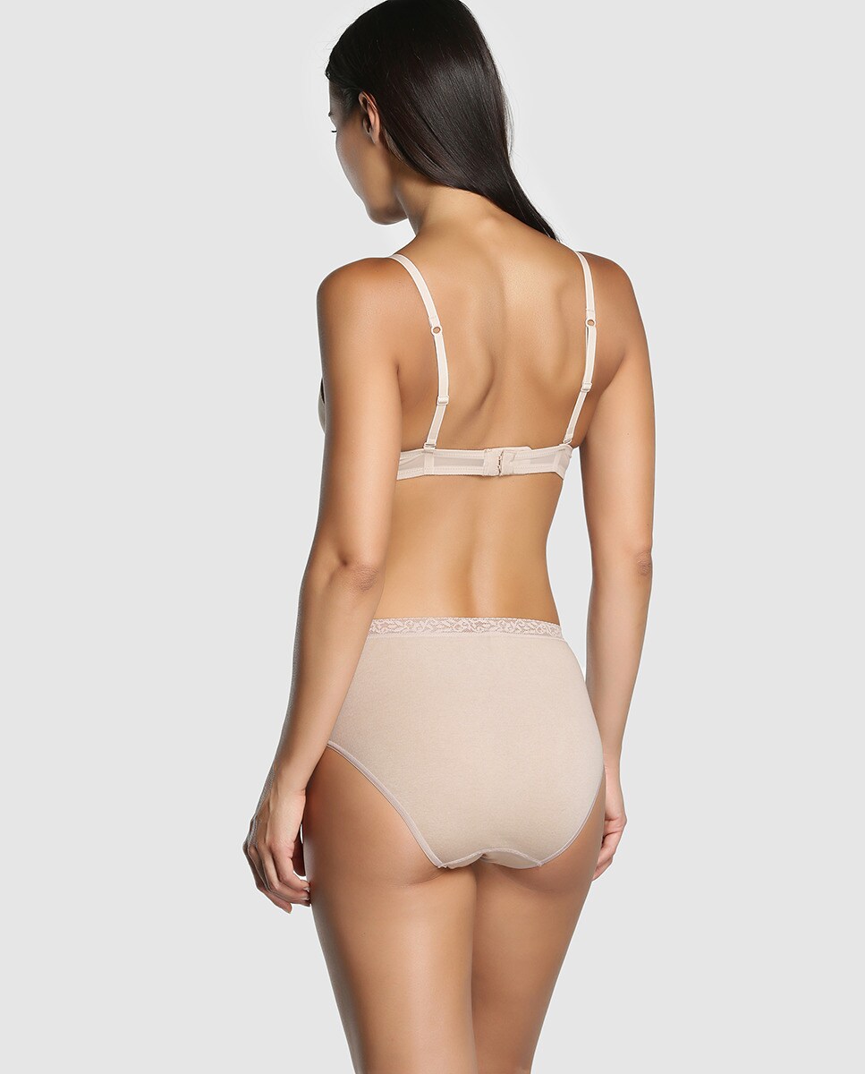 Cueca Midi de Algodão/Licra com Renda e sem Costuras Areia-2