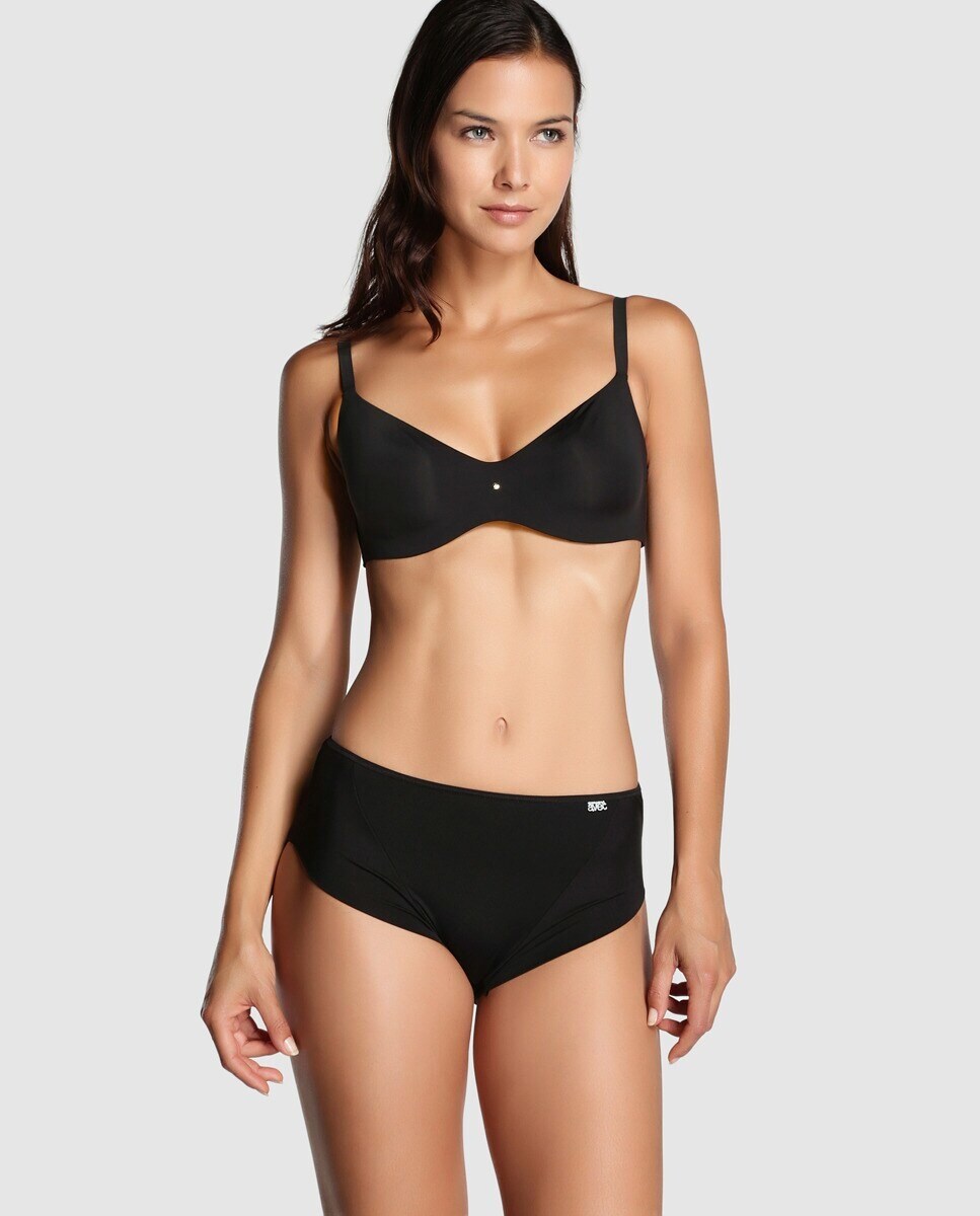 Cueca Midi de Microfibra/Licra Preto-3