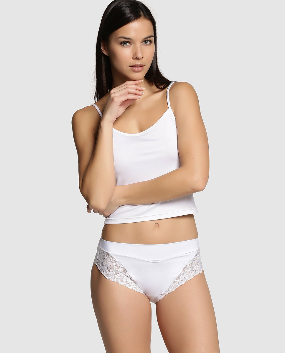 Cuecas com renda floral de mulher Janira Branco-3