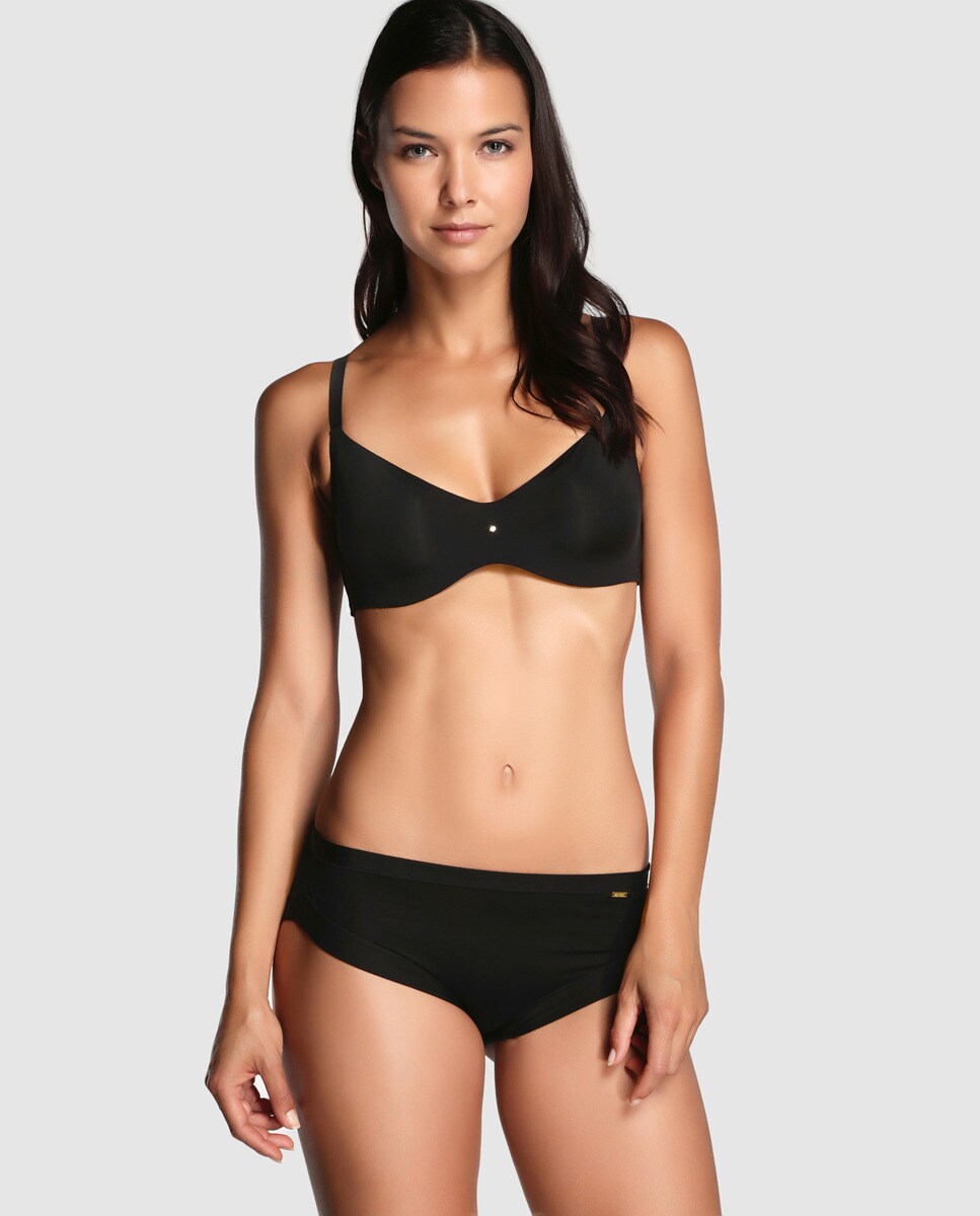 Cueca Midi de Microfibra/Licra Série Golden Preto-3