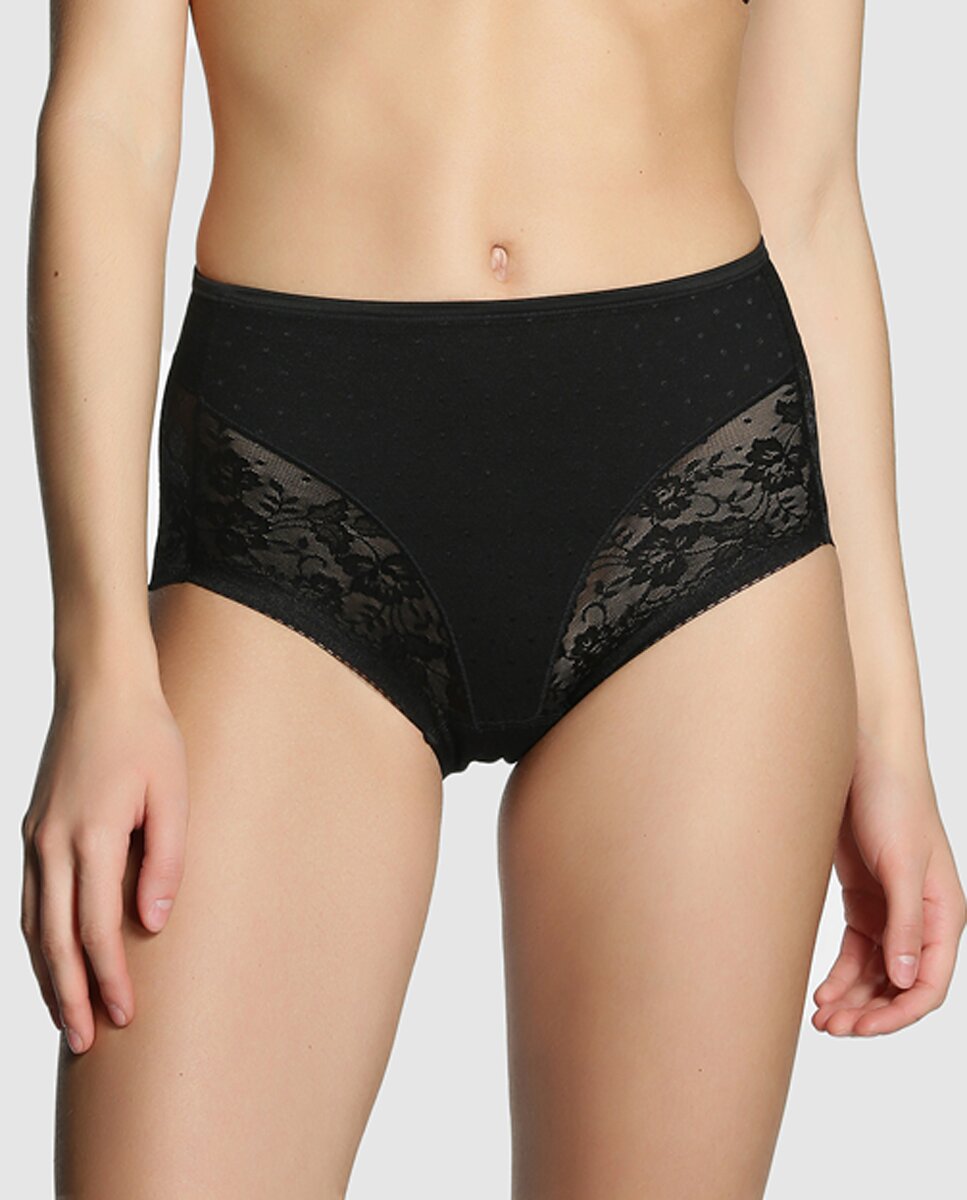 Cueca Moldadora com Controlo e Design Floral Preto-1