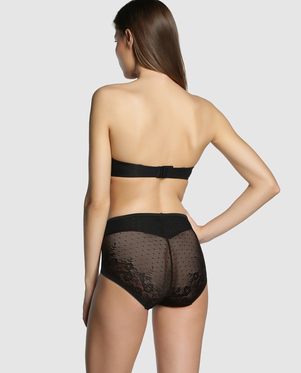 Cueca Moldadora com Controlo e Design Floral Preto-2