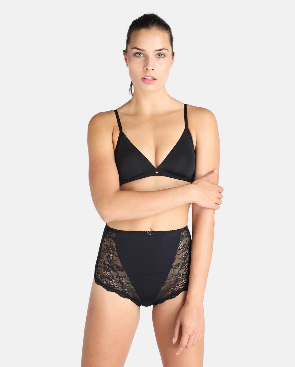 Cuecas altas de mulher Teres com renda e strass Preto-3