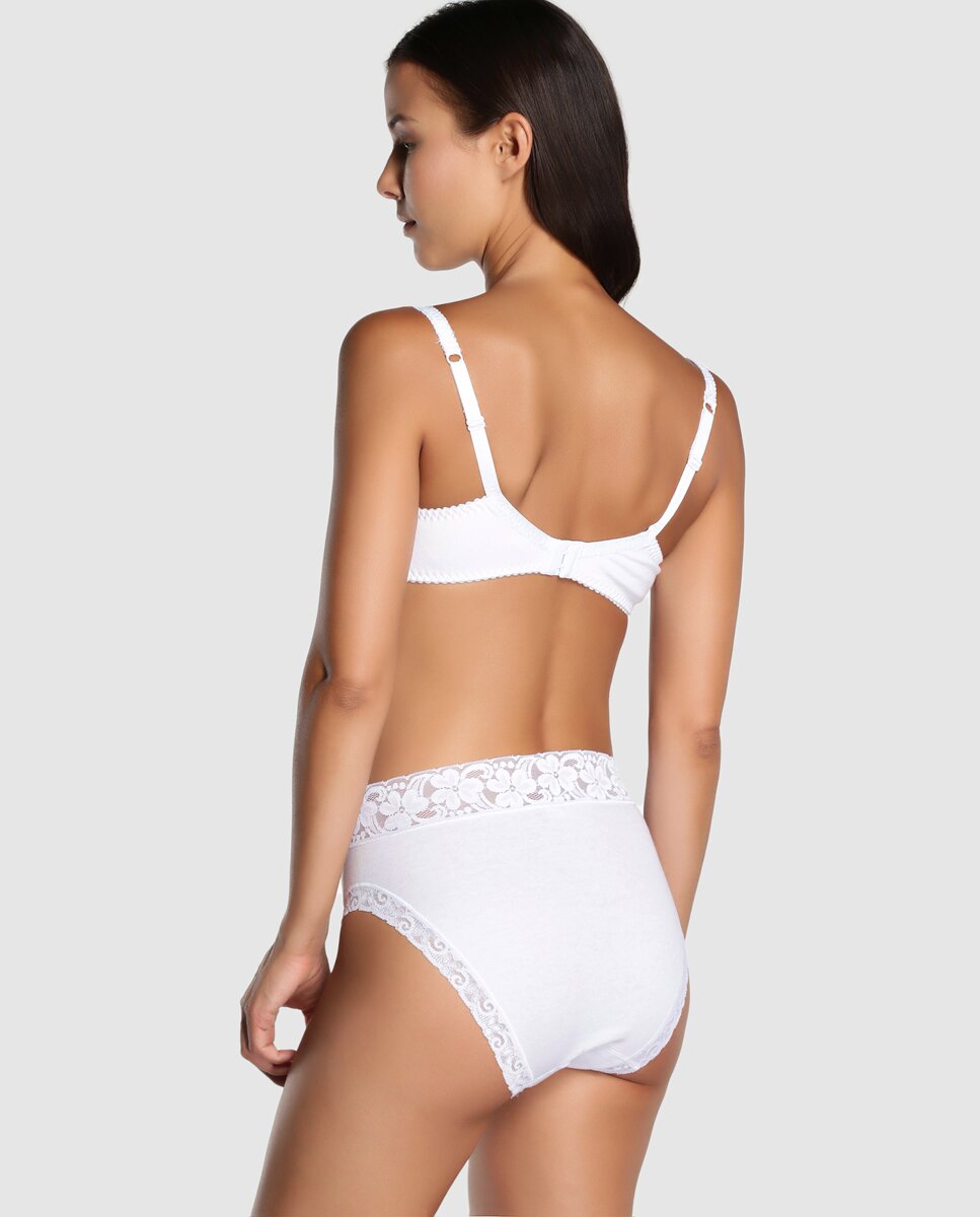 Braga bikini de algodón con blondas y sin costuras - Avet - Blanco Blanco-2