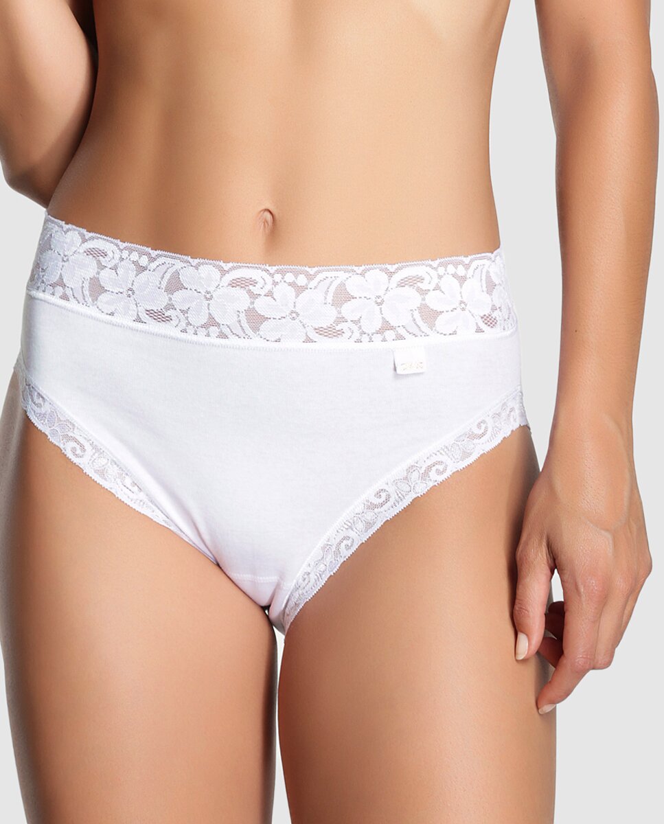 Braga bikini de algodón con blondas y sin costuras - Avet - Blanco Blanco-3
