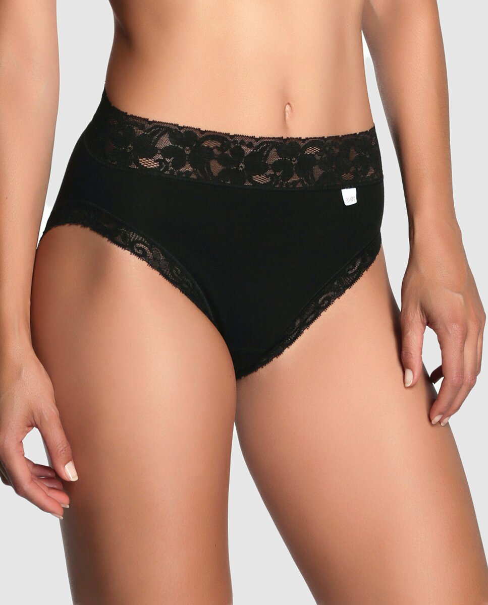 Braga bikini de algodón con blondas y sin costuras - Avet - Negro Negro-3