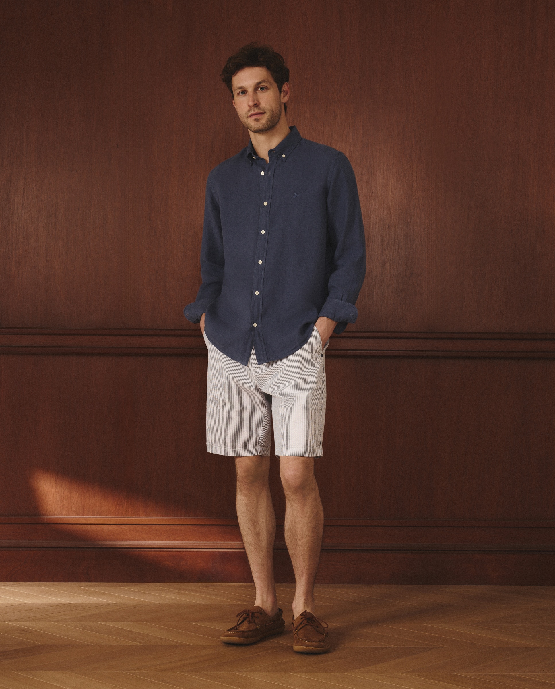 Camisa Classic Fit de Linho Azul-2