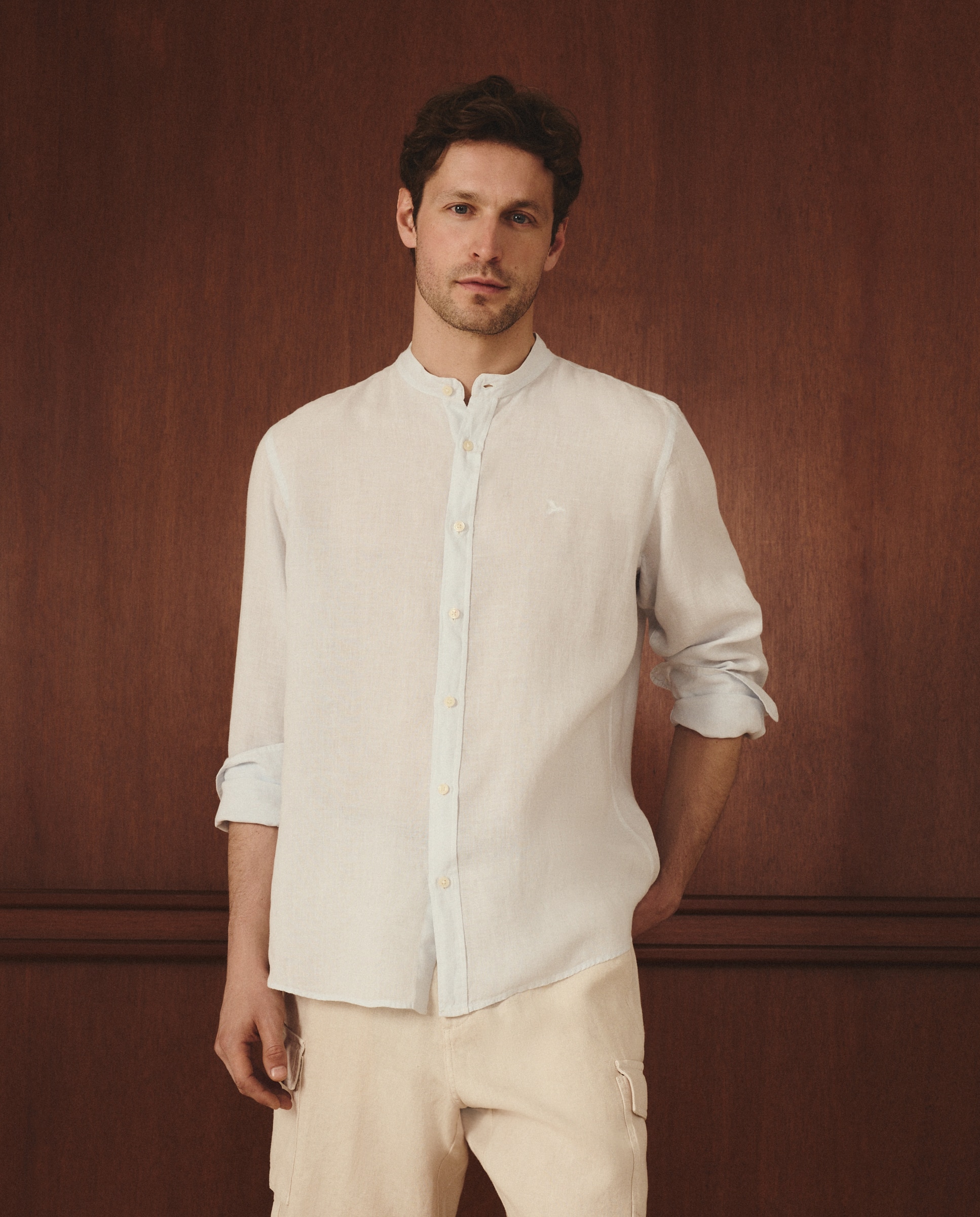 Camisa Classic Fit de Linho Azul-claro-2